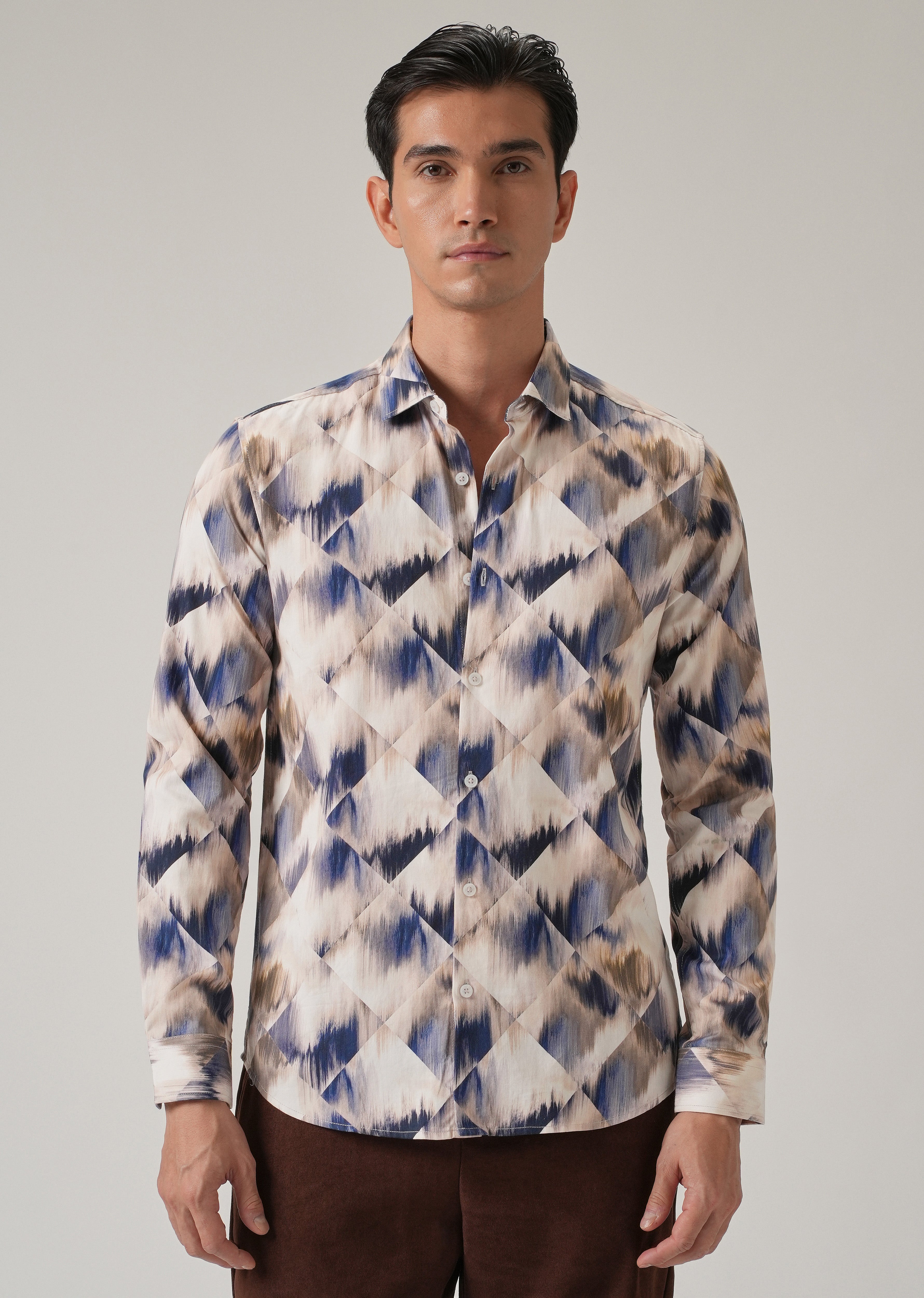 Brown Geometric Print Shirt