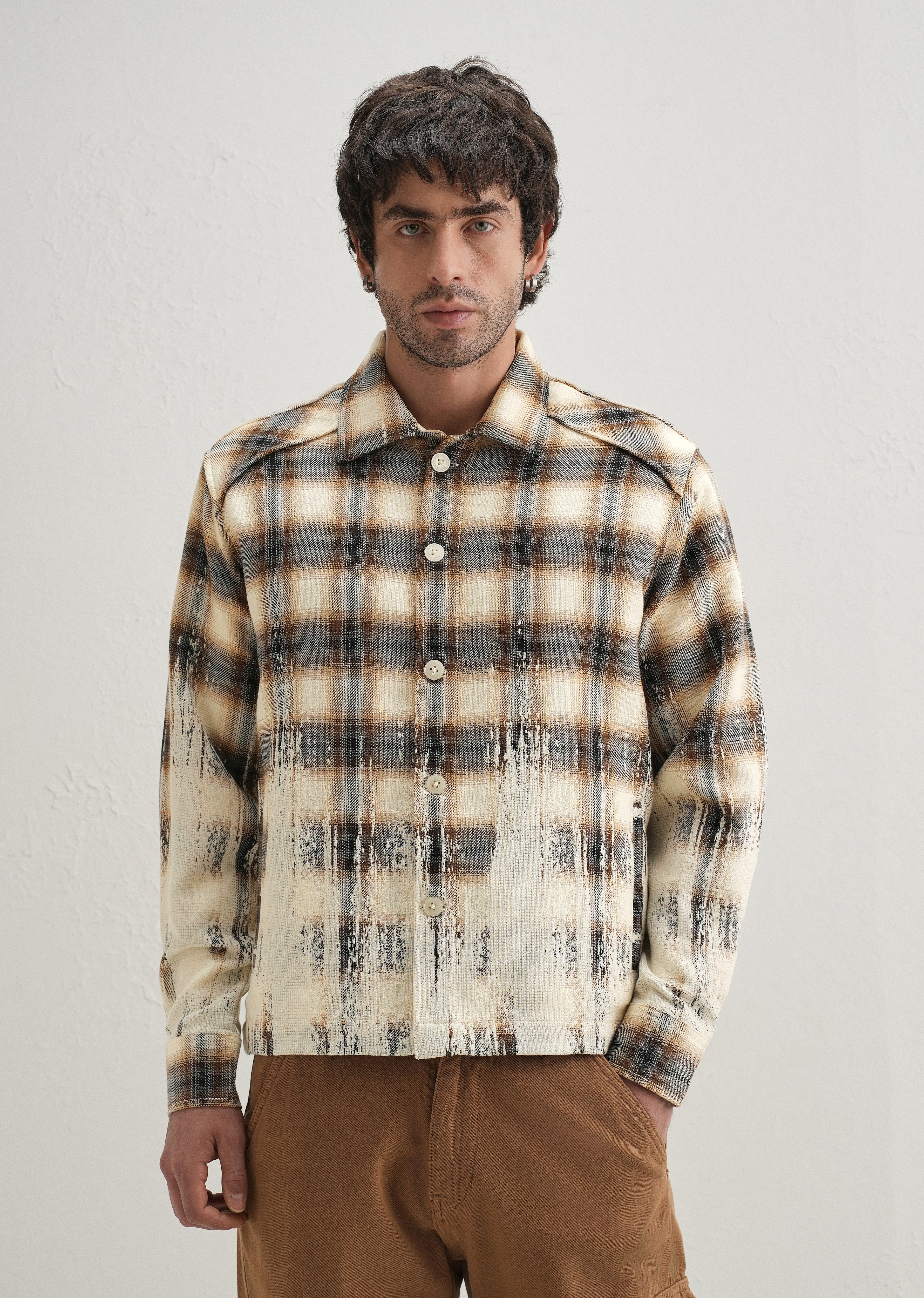 Brown Gradient Grunge Check Shacket