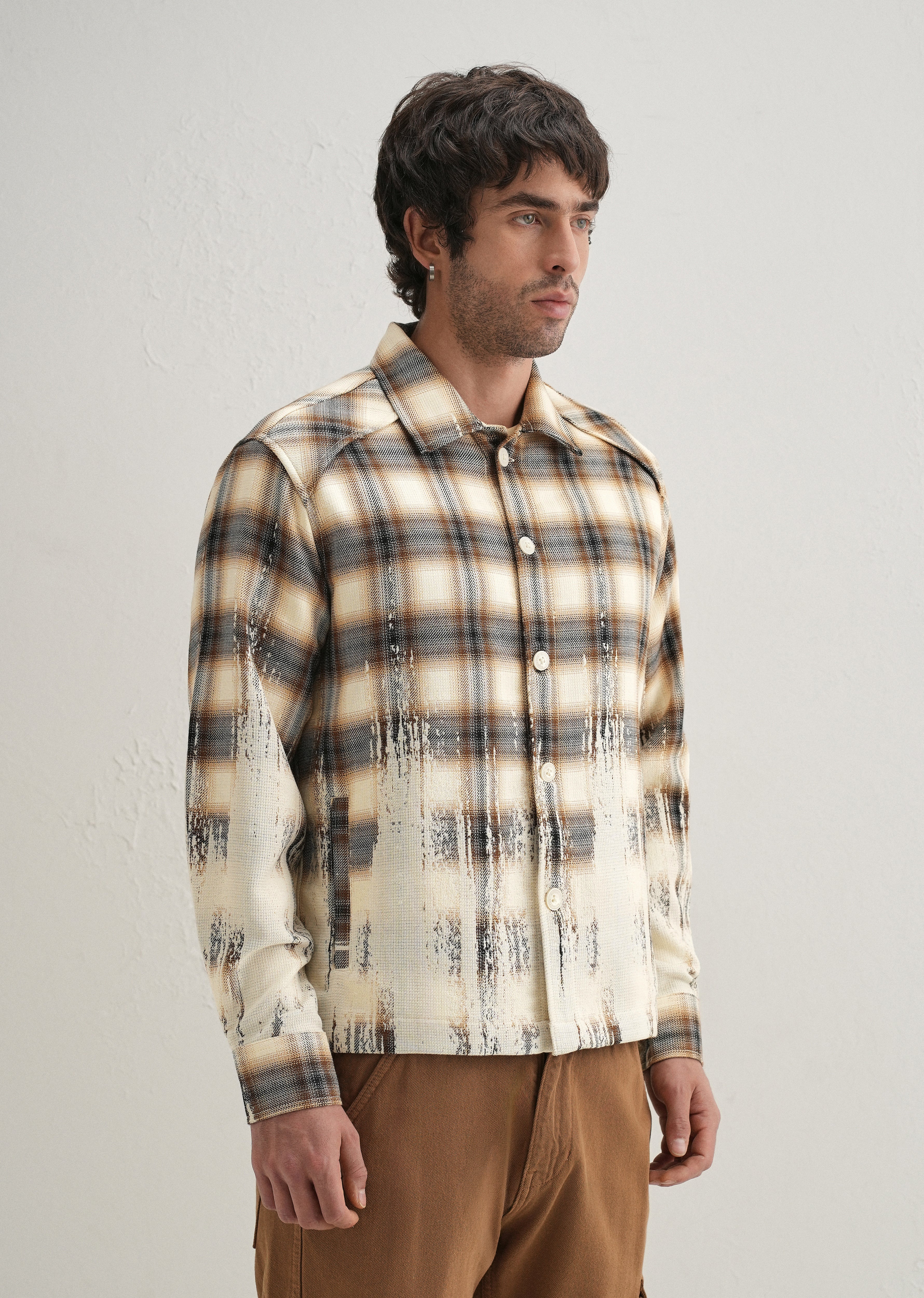 Brown Gradient Grunge Check Shacket