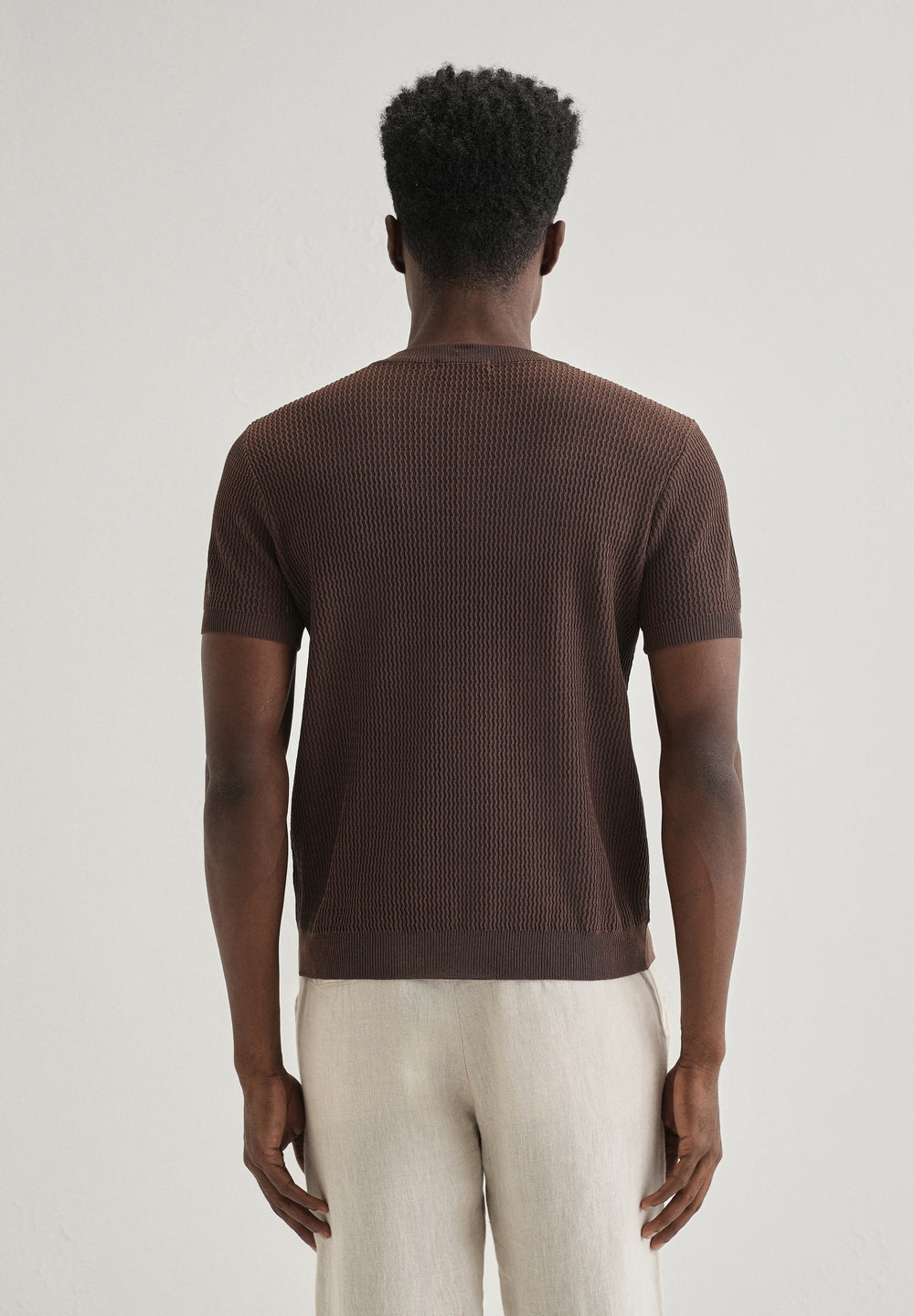 Brown Henley Neck Knitted T-shirt