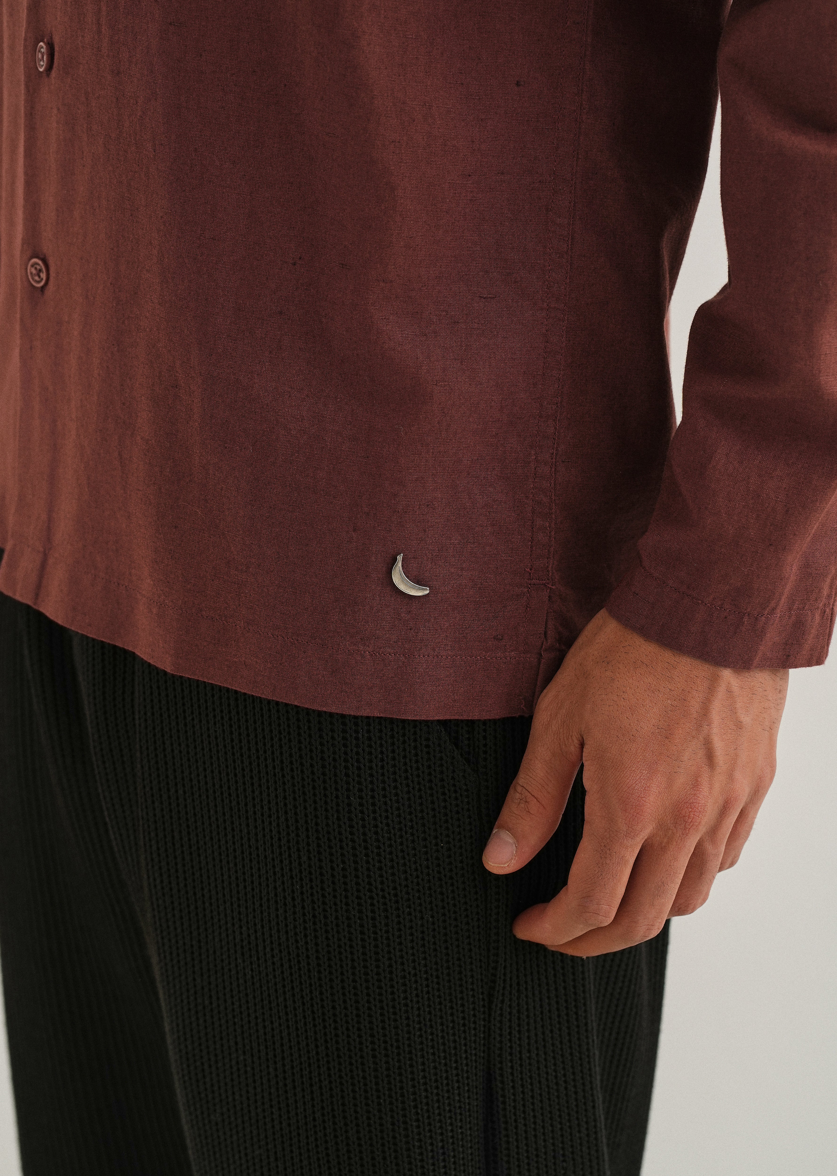 Brown Hidden Sleeve Placket Cotton Linen Shirt