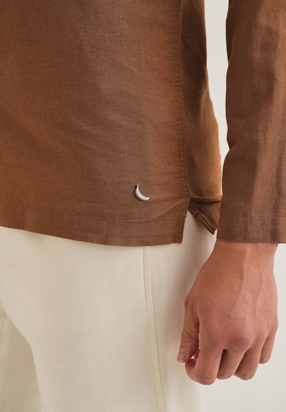Terracotta Brown Hidden Sleeve Placket Cotton Linen Shirt