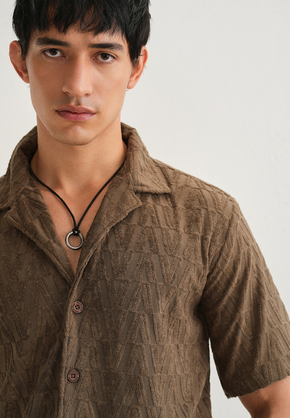 Brown Jacquard Knitted Shirt