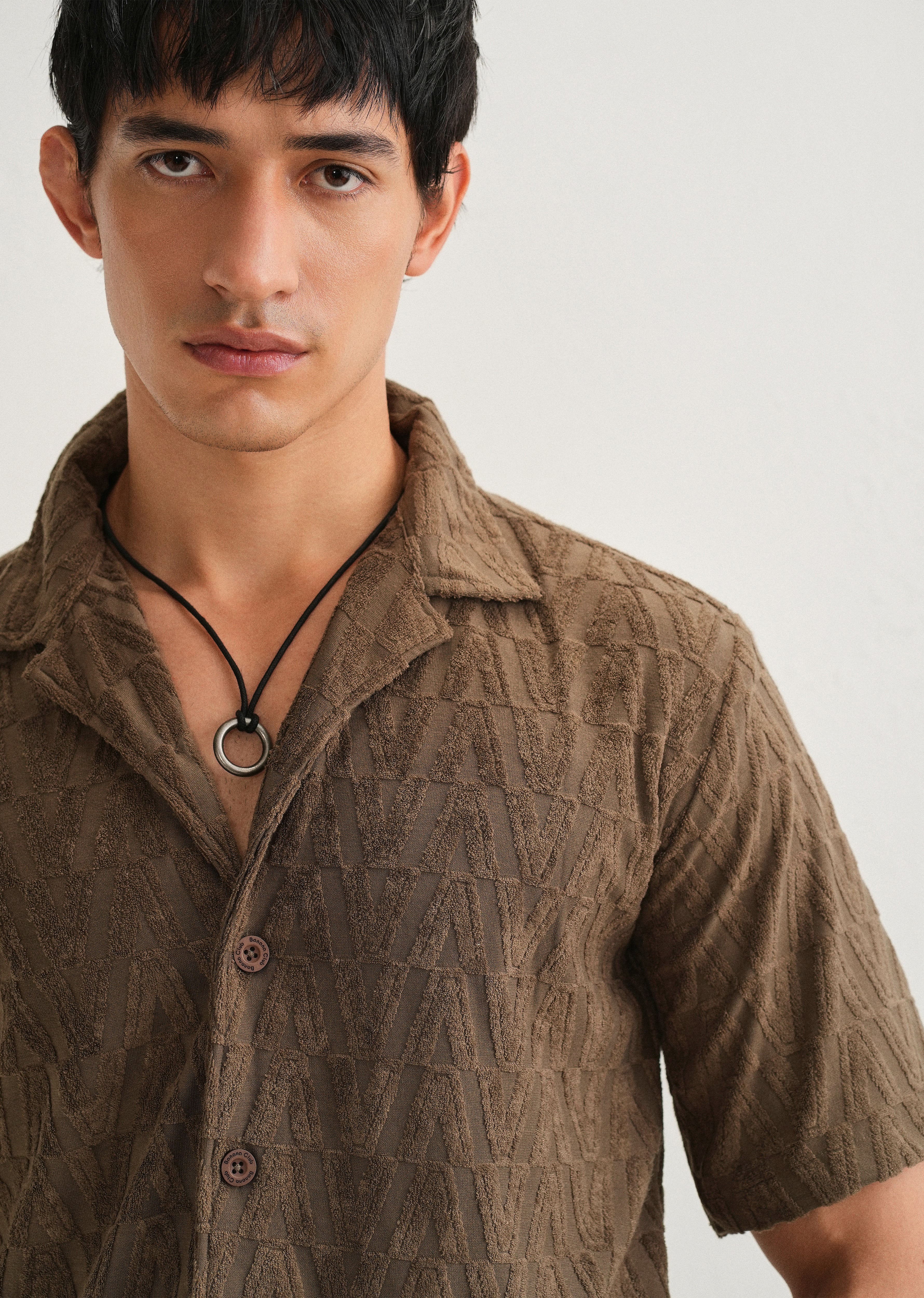 Brown Jacquard Knitted Shirt