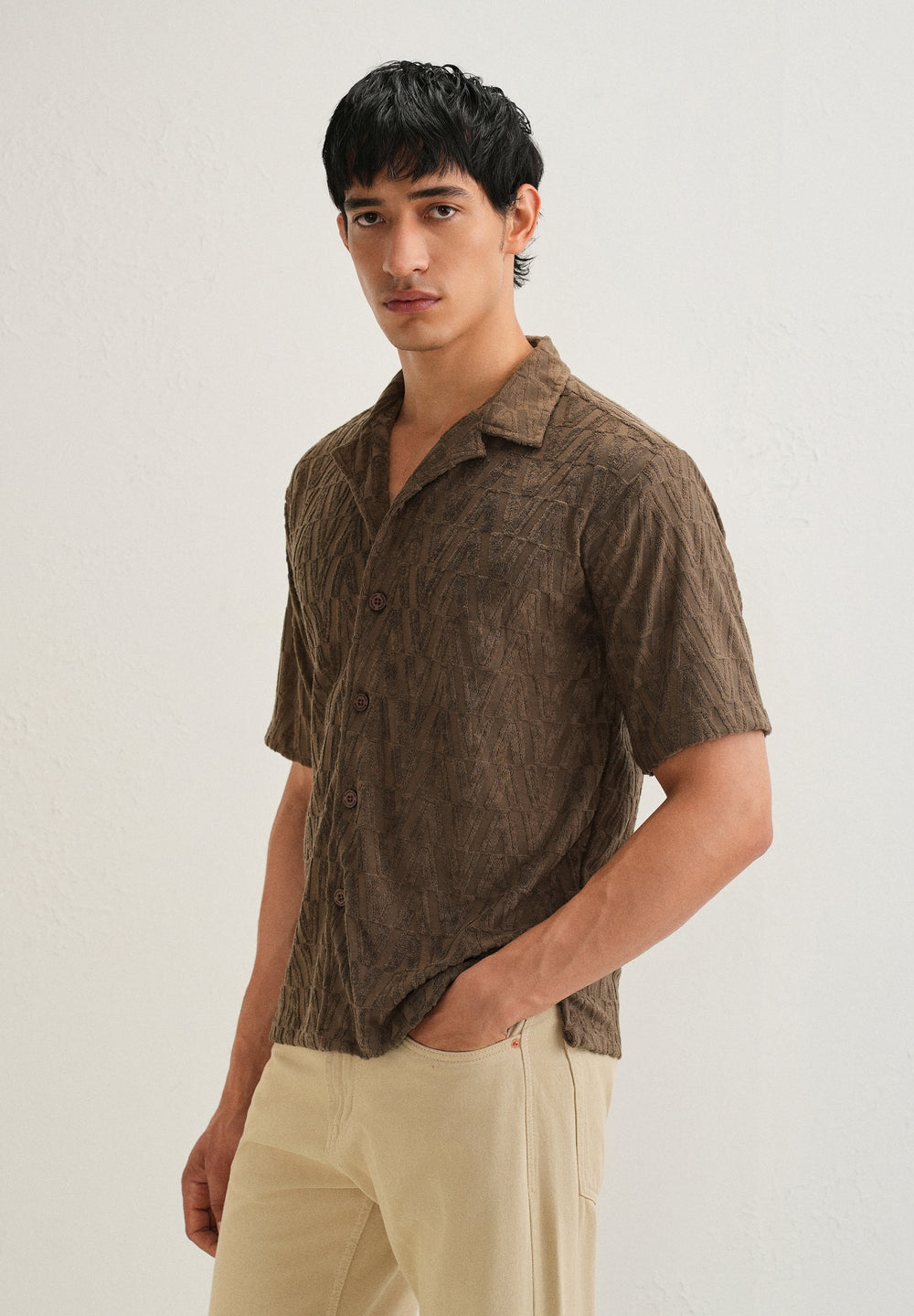 Brown Jacquard Knitted Shirt