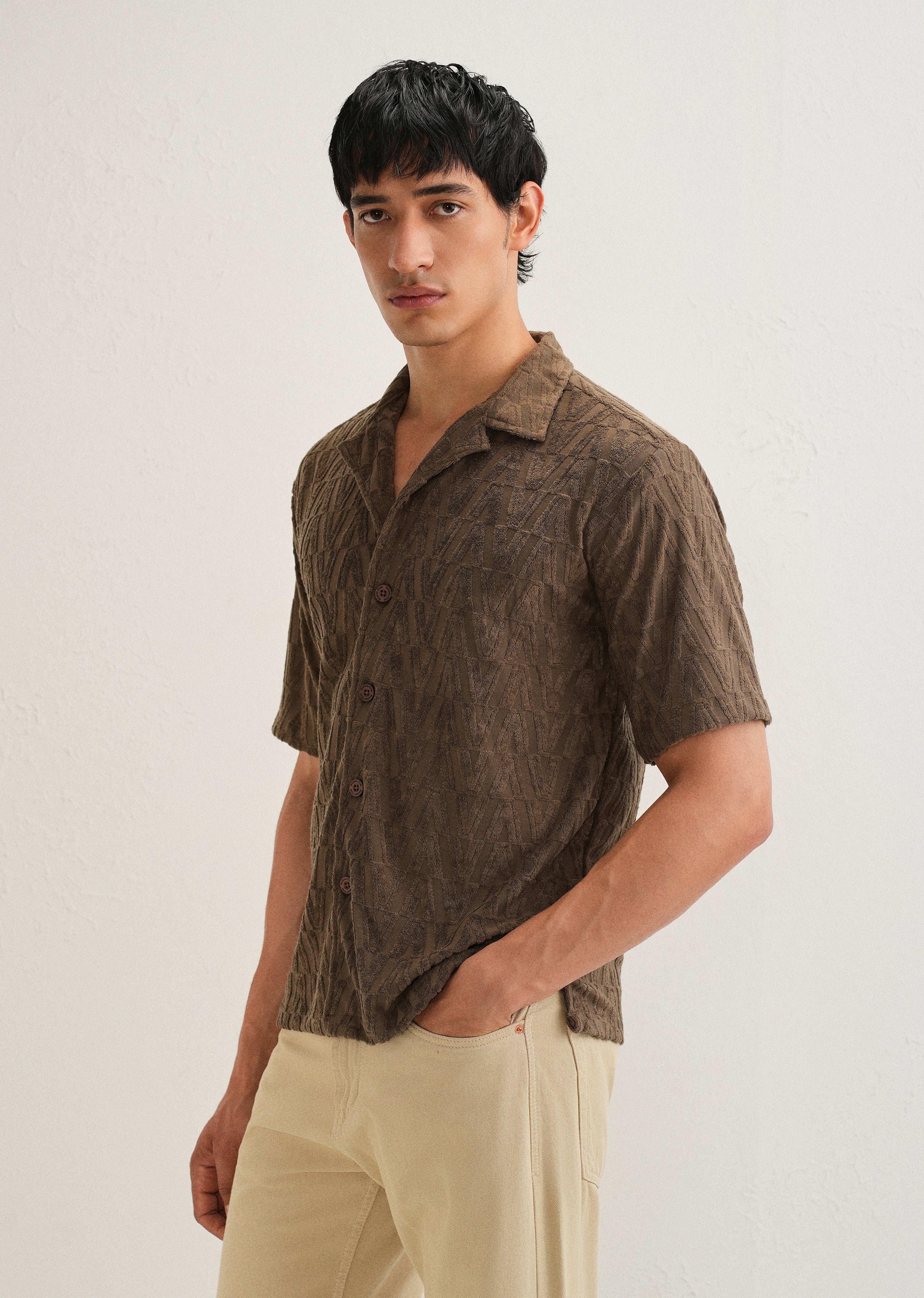 Brown Jacquard Knitted Shirt