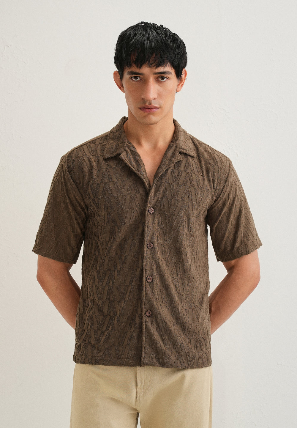 Brown Jacquard Knitted Shirt