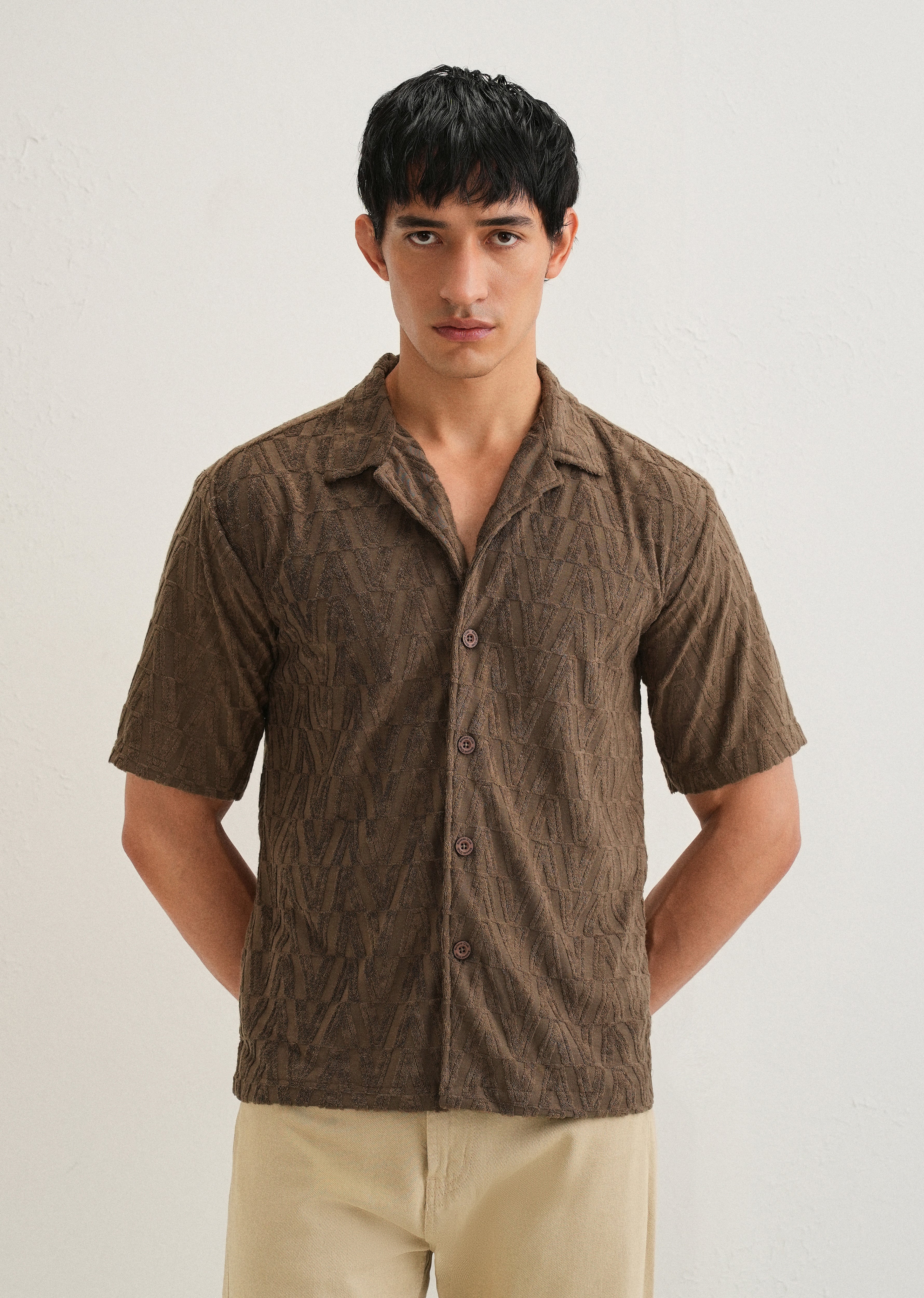 Brown Jacquard Knitted Shirt