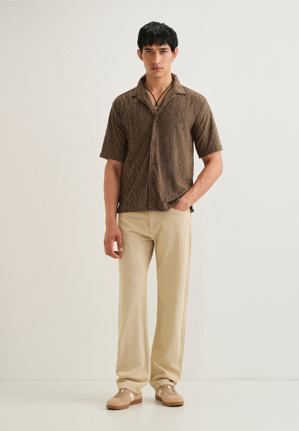 Brown Jacquard Knitted Shirt