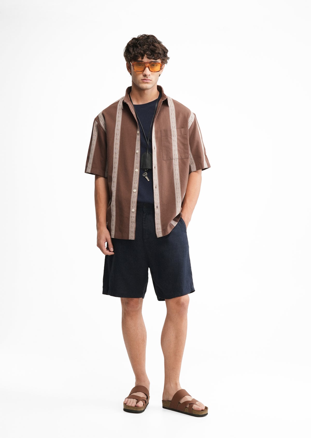 Brown Jacquard Stripe Cotton Shirt