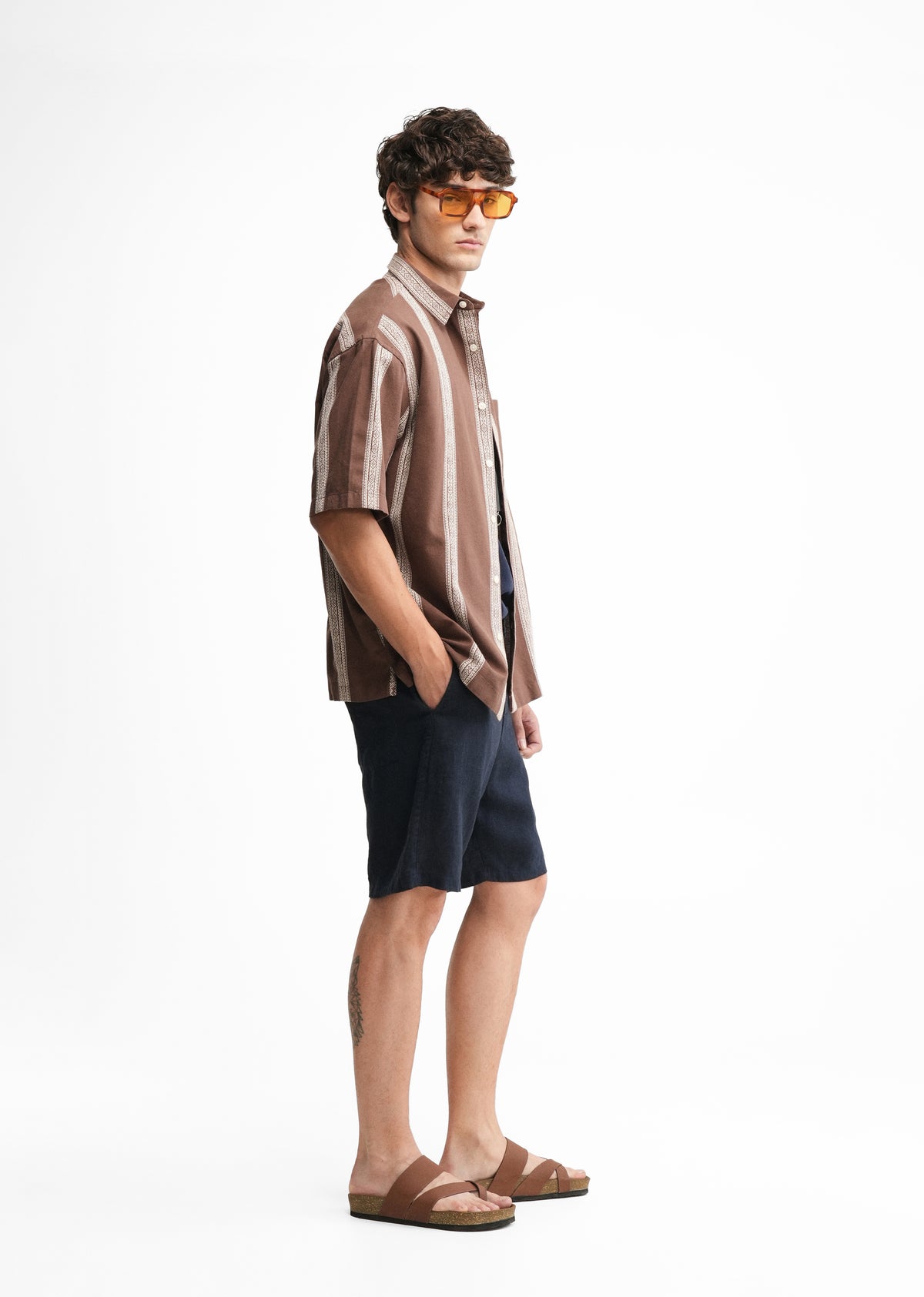 Brown Jacquard Stripe Cotton Shirt