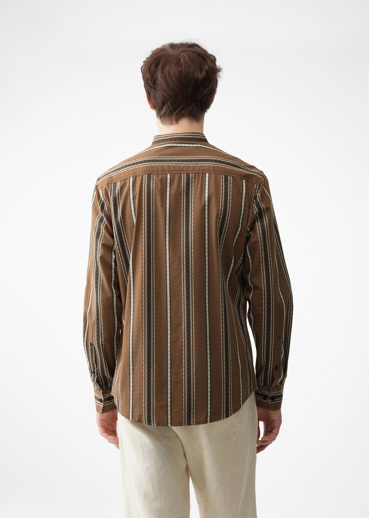Brown Jacquard Stripe Cotton Shirt