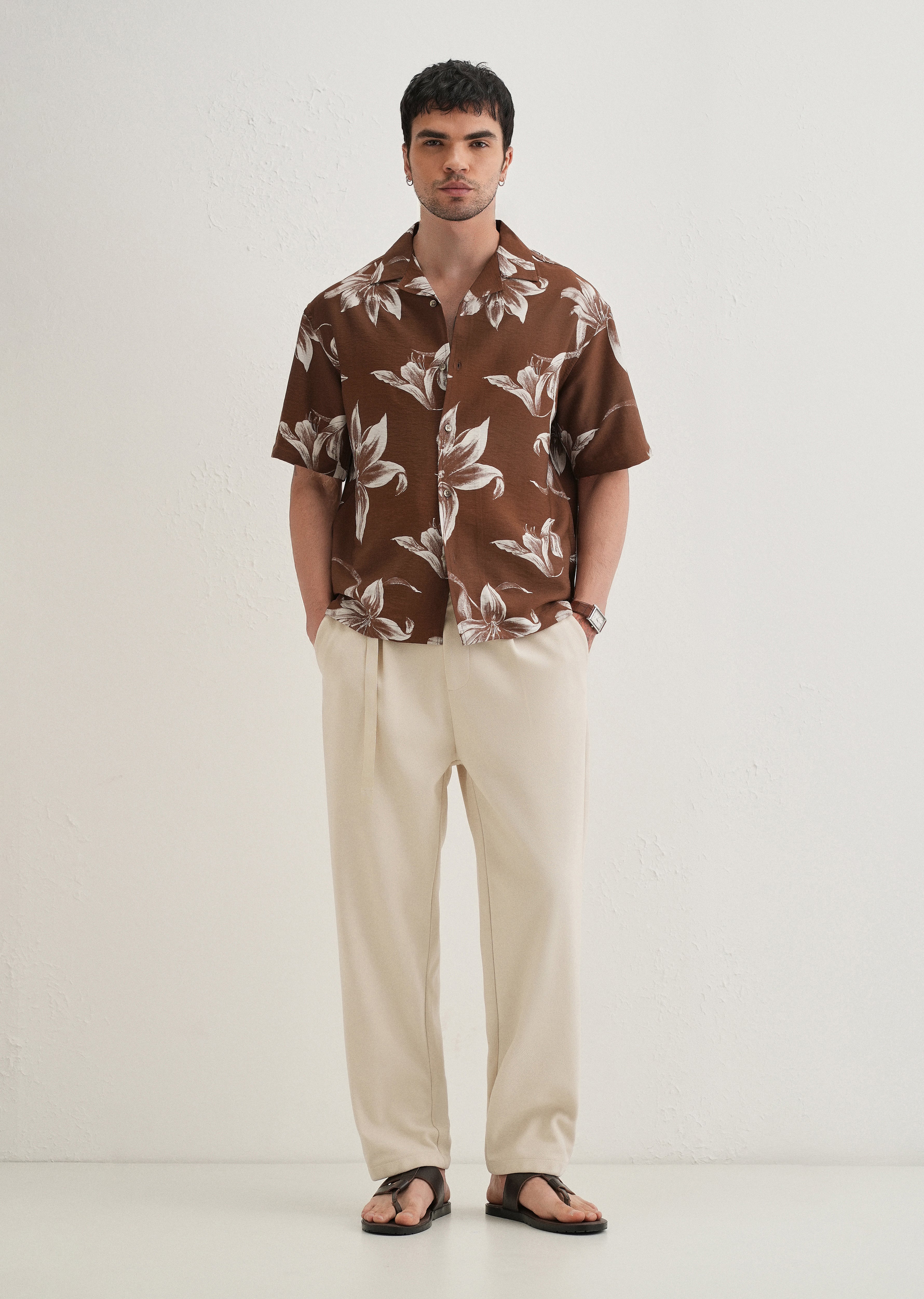 Brown Lily Floral Printed Shirt