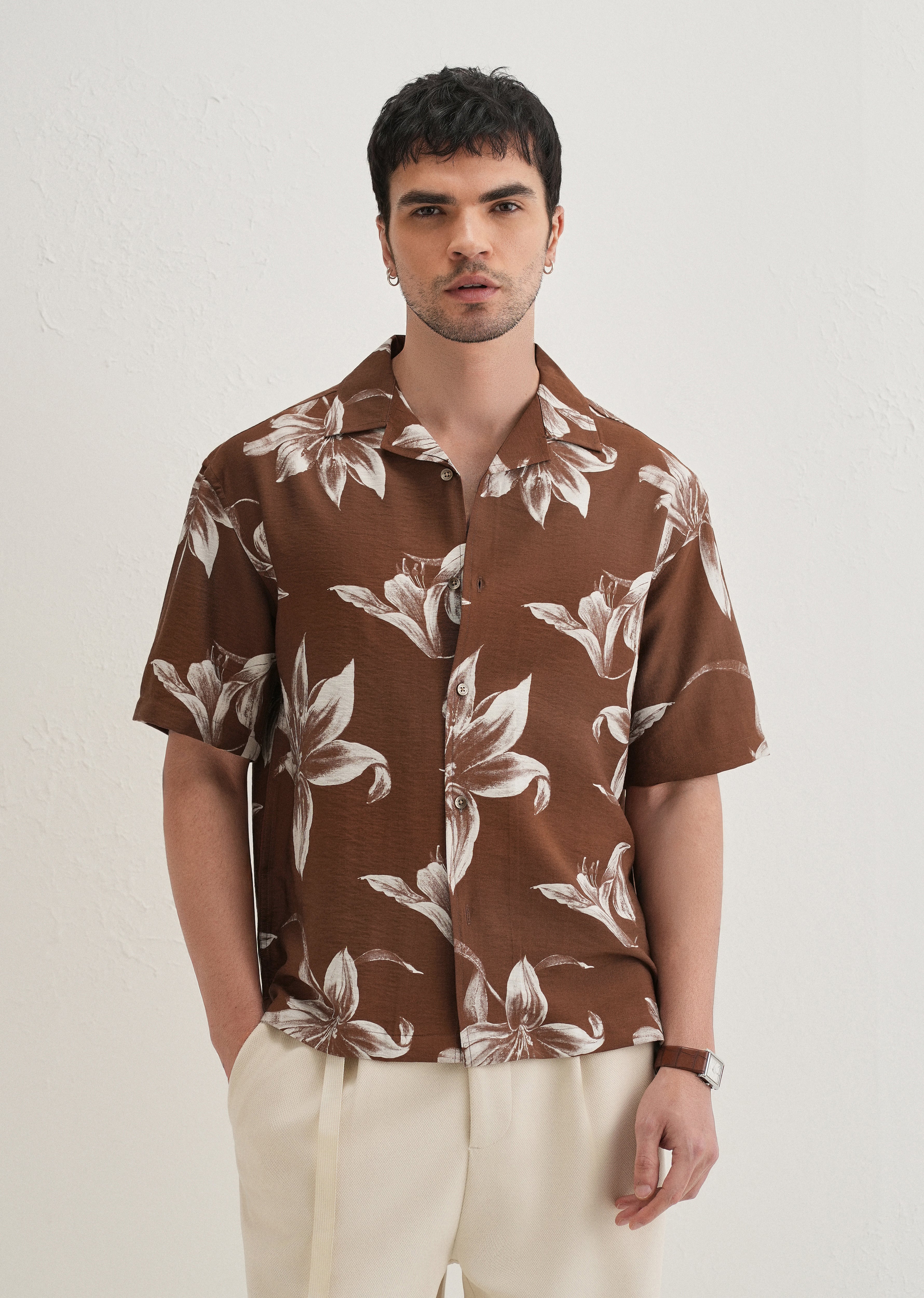 Brown Lily Floral Printed Shirt