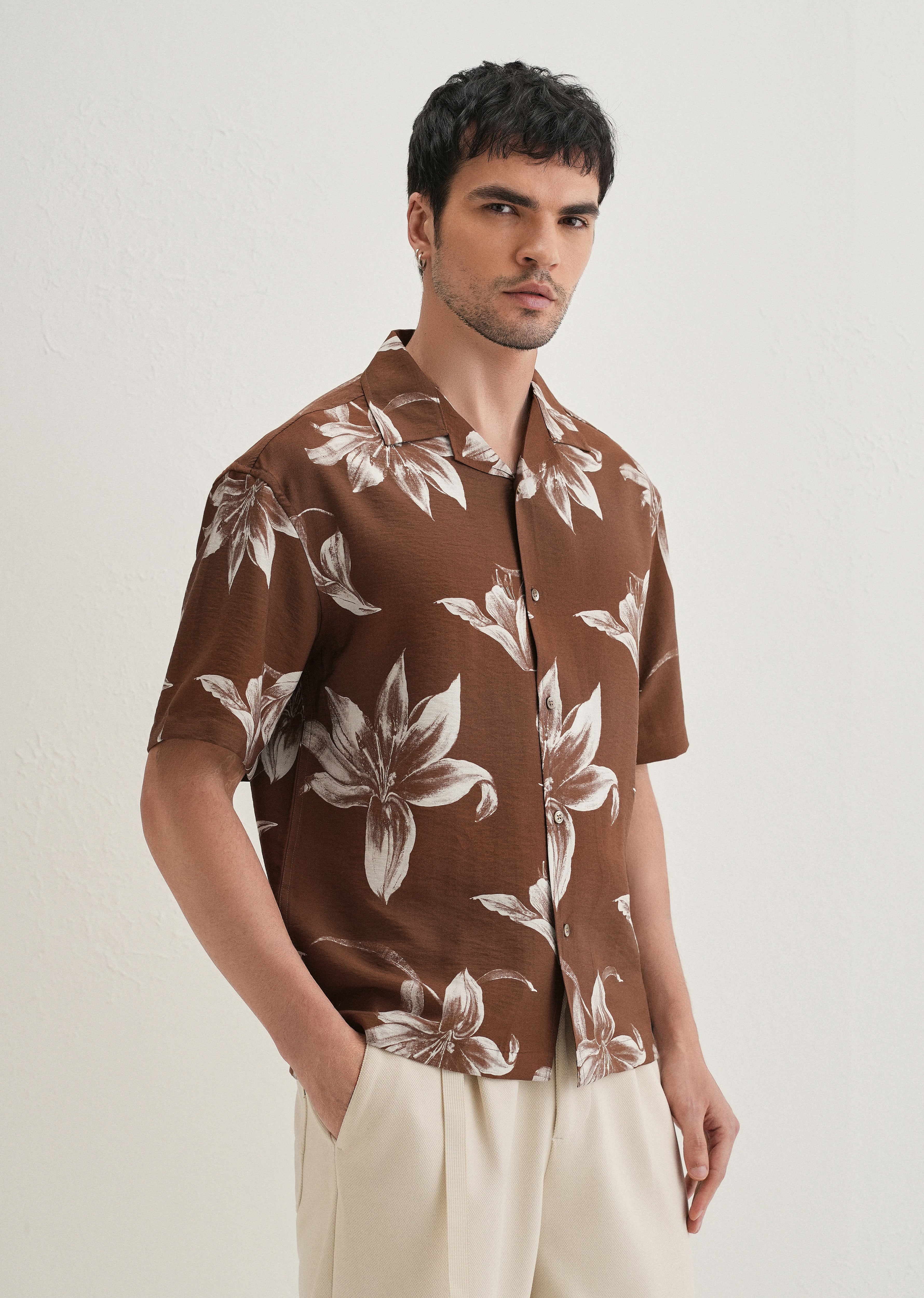 Brown Lily Floral Printed Shirt