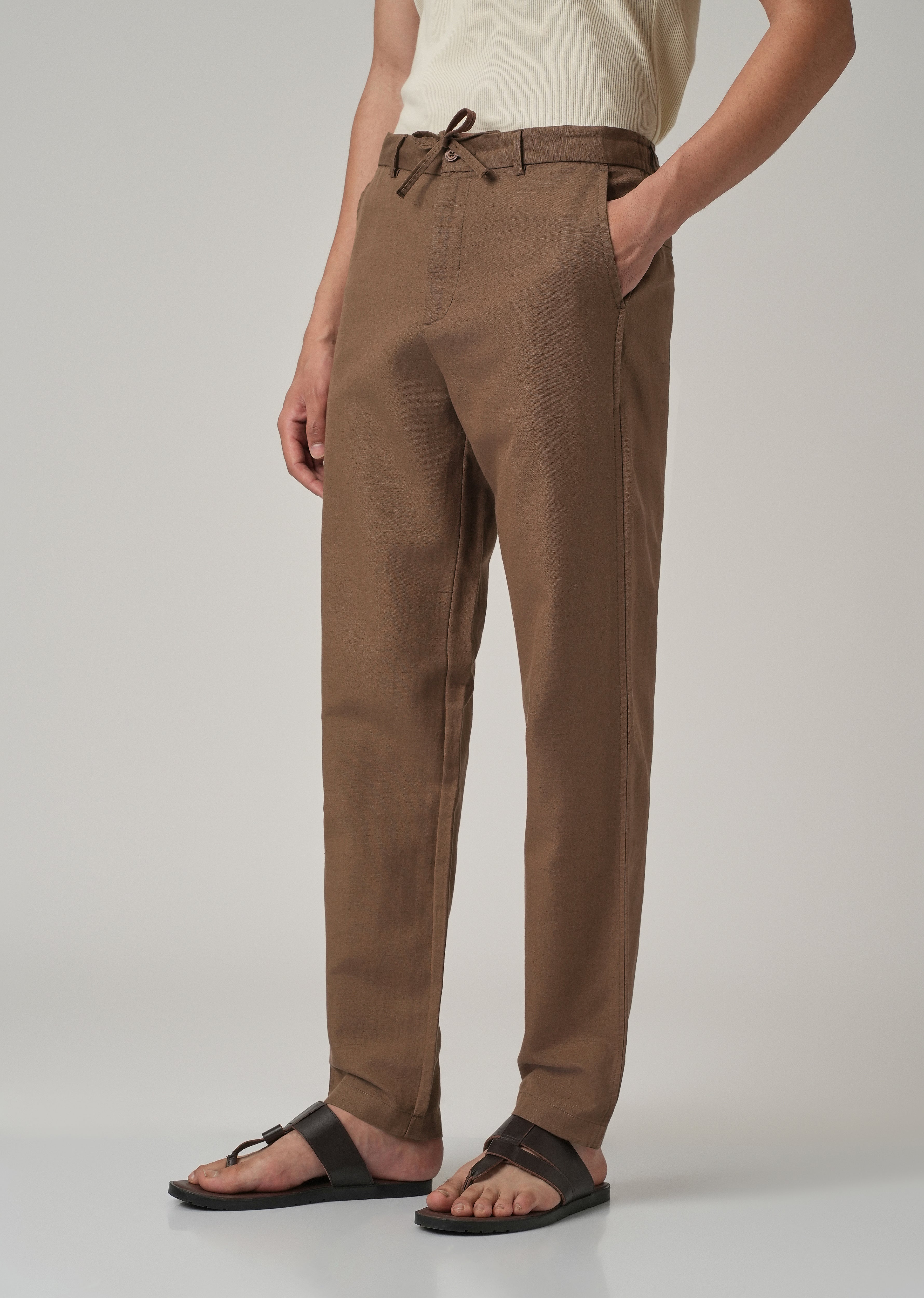 Brown Linen Relaxed Fit Trouser