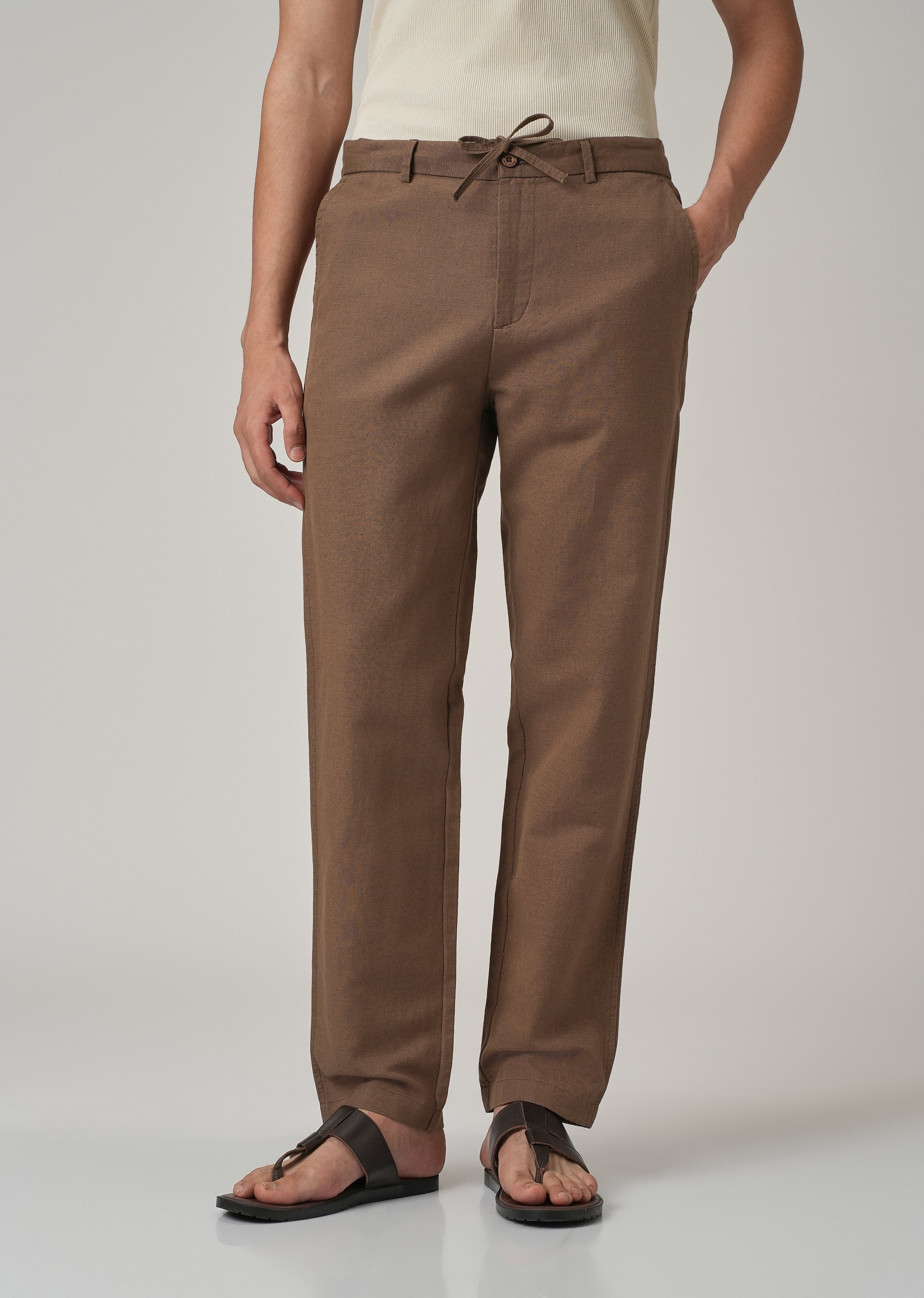 Brown Linen Relaxed Fit Trouser