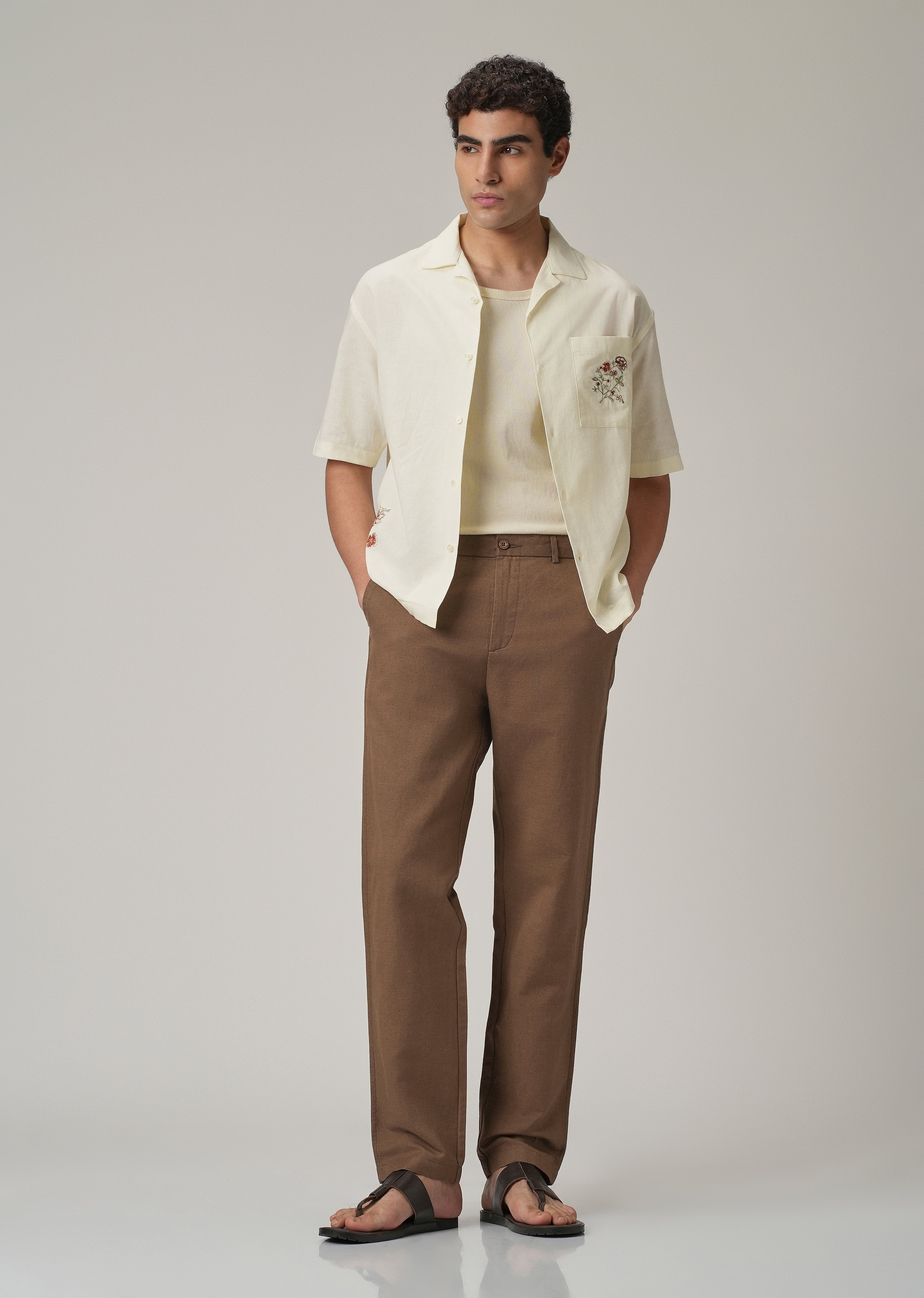Brown Linen Relaxed Fit Trouser