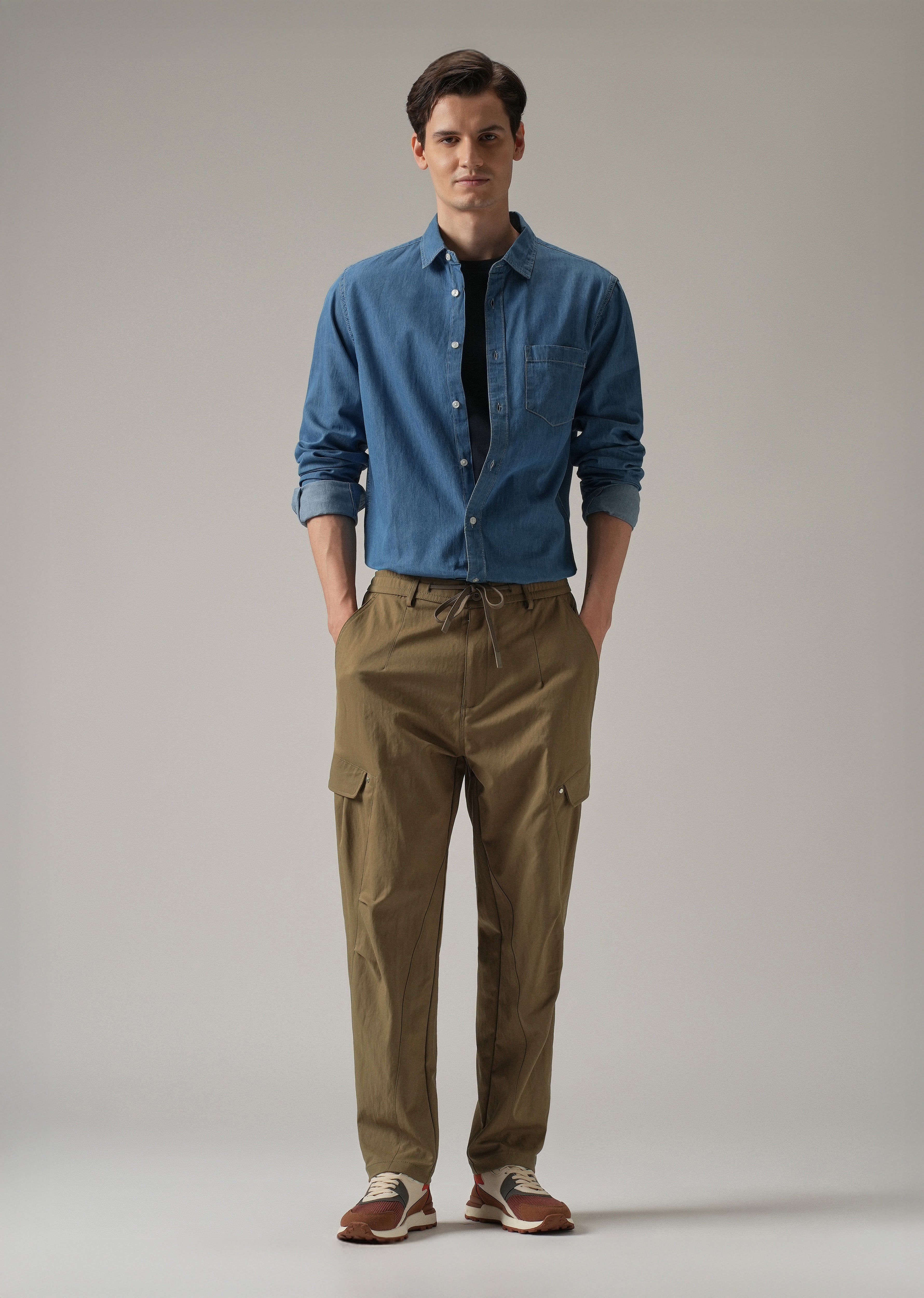 Brown Stone Wash Cargo Pants