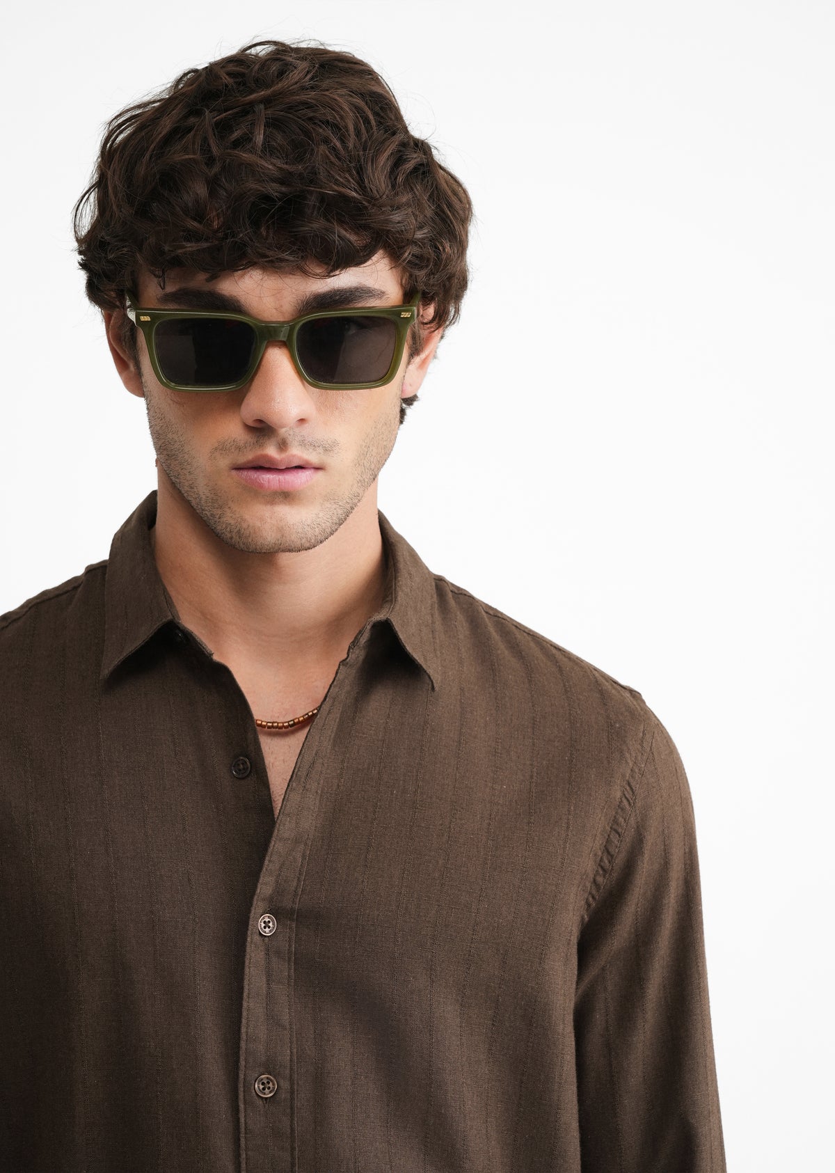 Brown Lyocell Cotton Self-Stripe Shirt