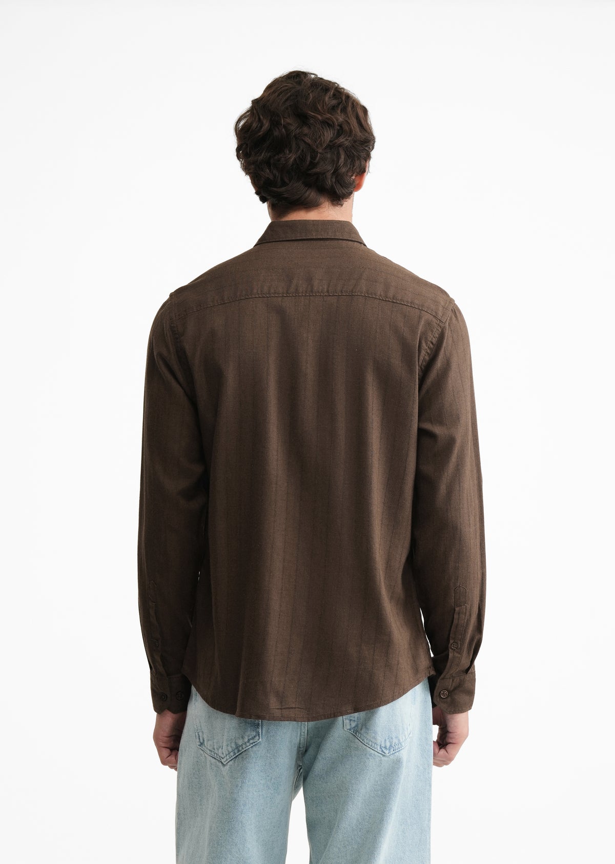 Brown Lyocell Cotton Self-Stripe Shirt