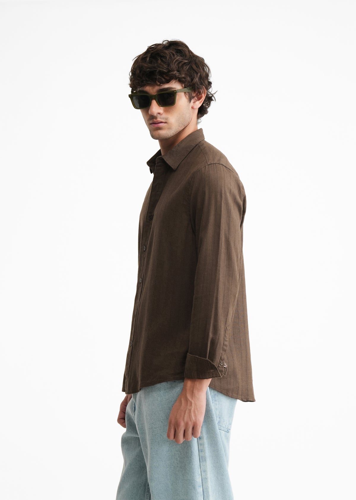 Brown Lyocell Cotton Self-Stripe Shirt