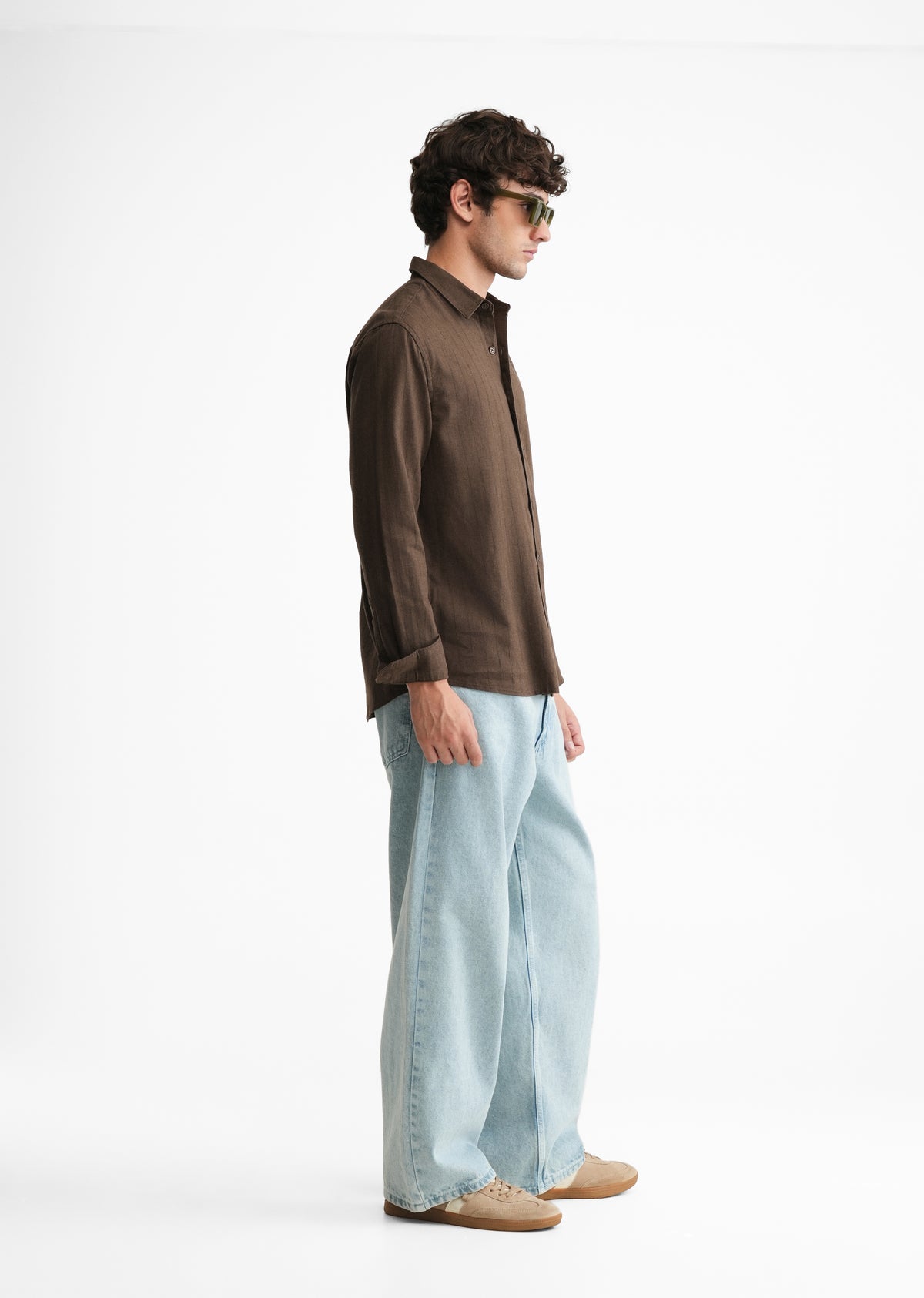Brown Lyocell Cotton Self-Stripe Shirt
