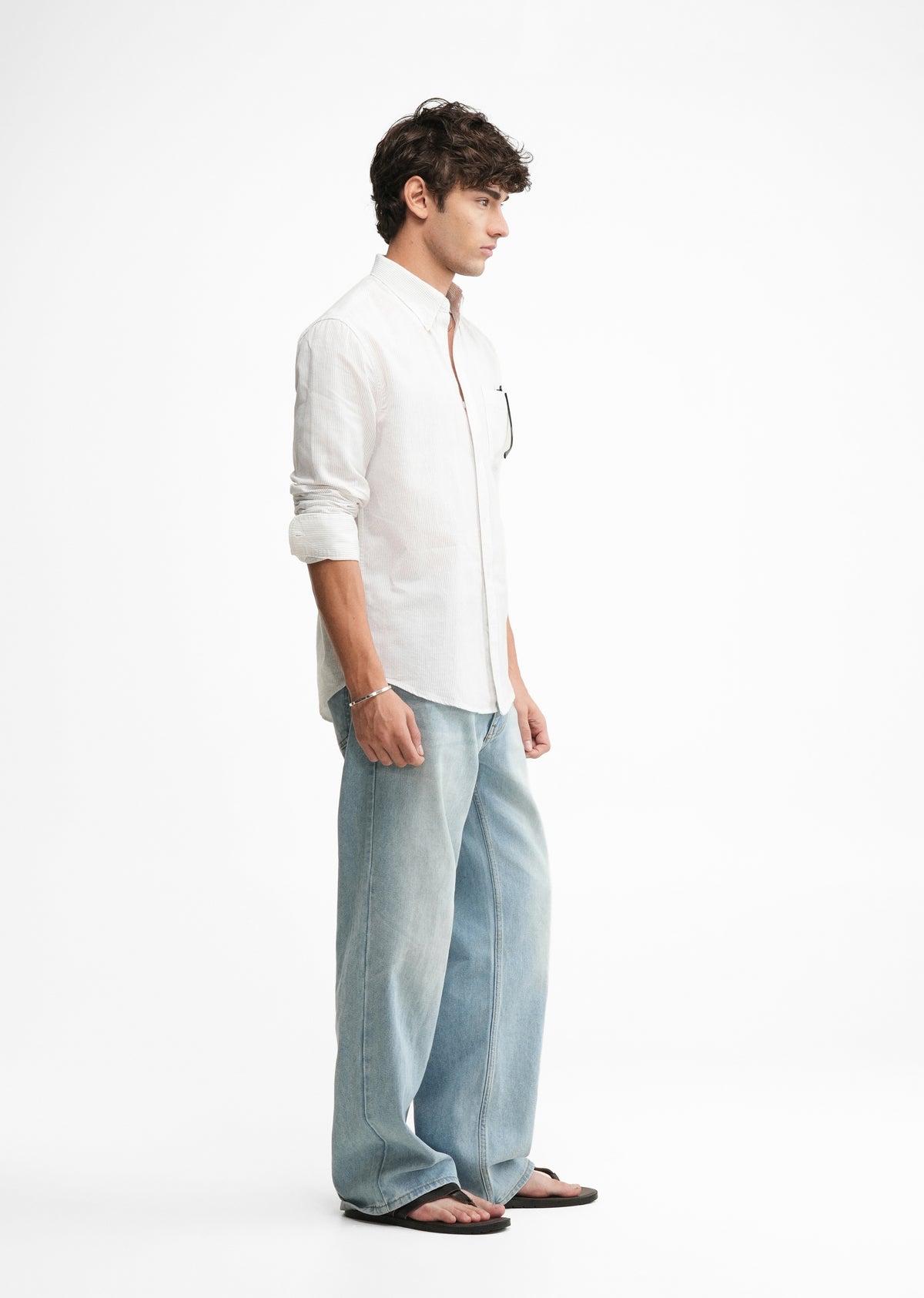 Brown Lyocell Linen Pinstripe Shirt