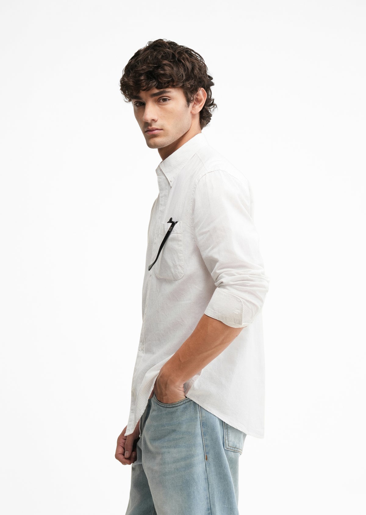 Brown Lyocell Linen Pinstripe Shirt