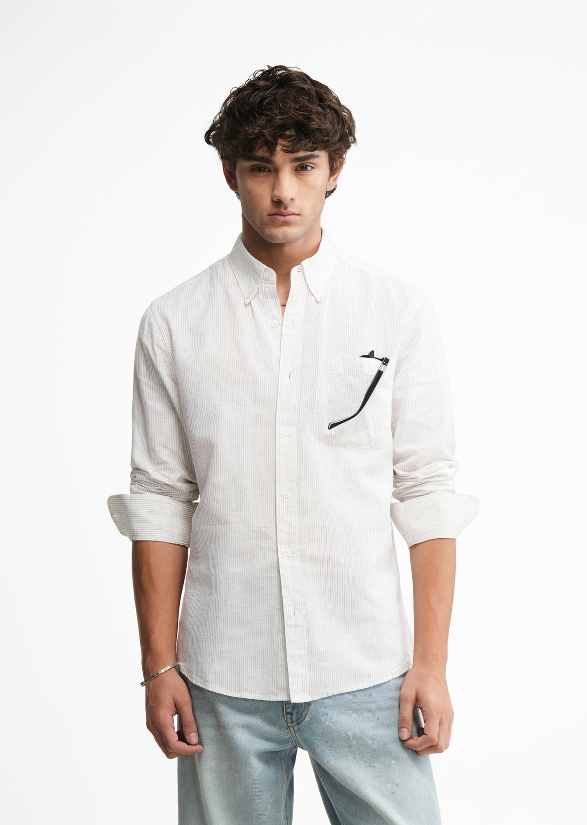 Brown Lyocell Linen Pinstripe Shirt