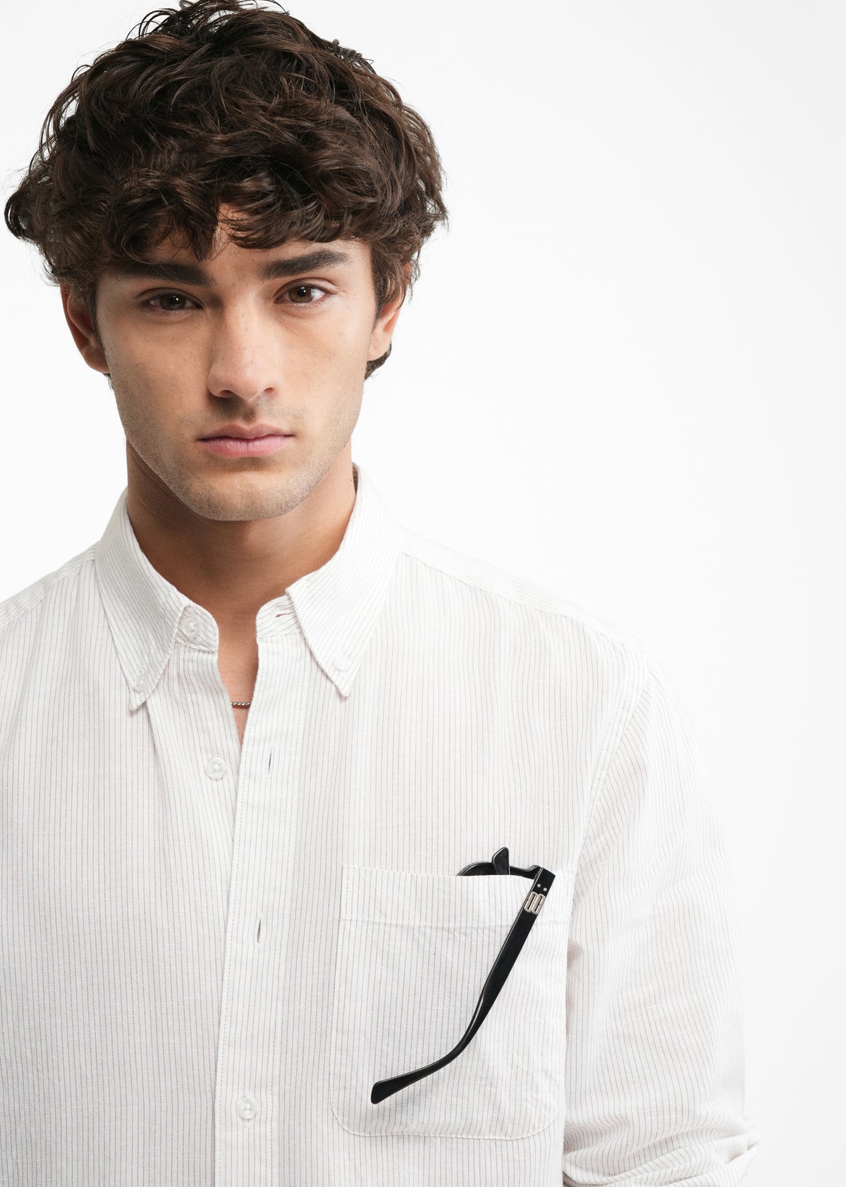 Brown Lyocell Linen Pinstripe Shirt
