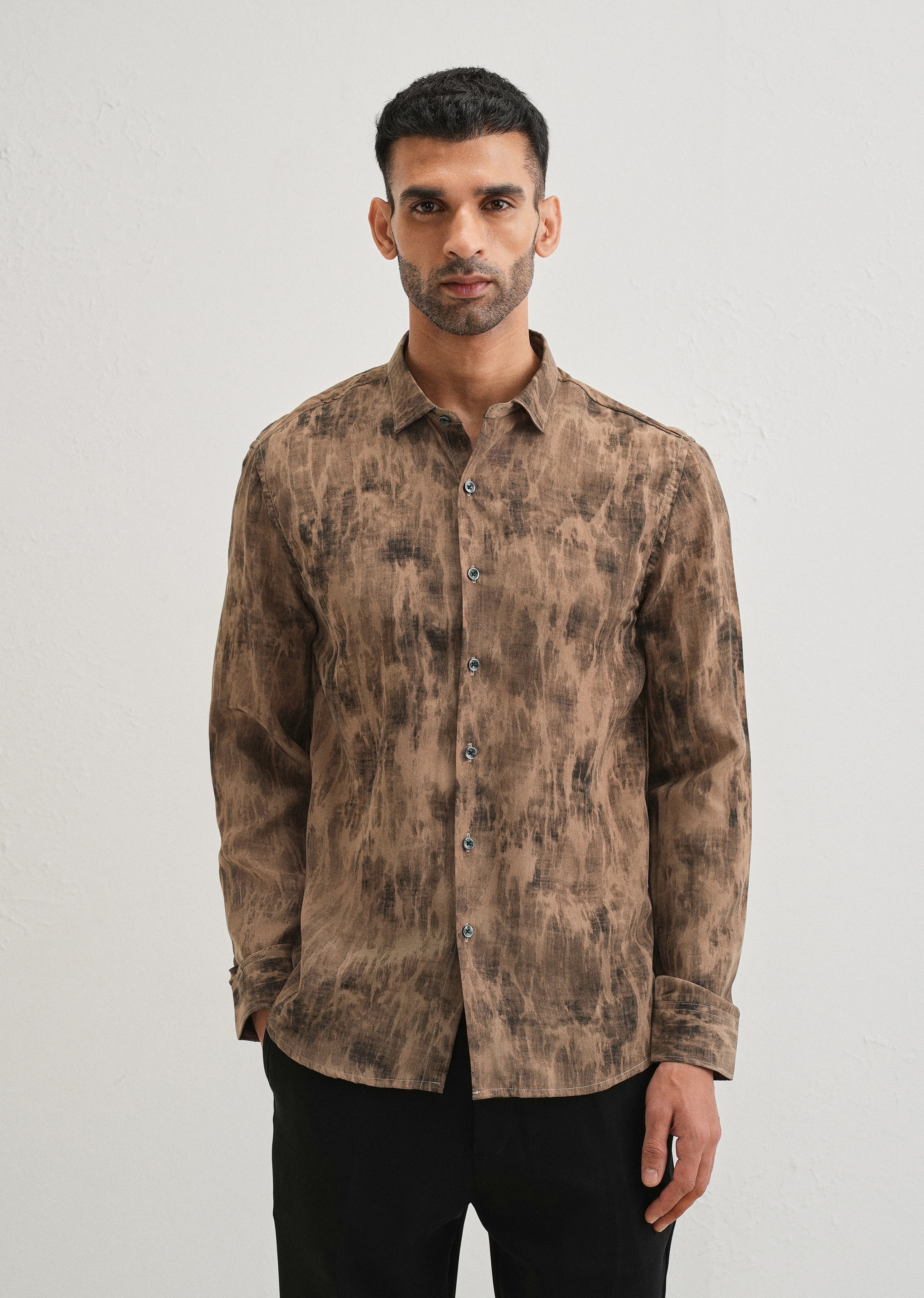 Brown Multi Tone Abstract Printed Shirt