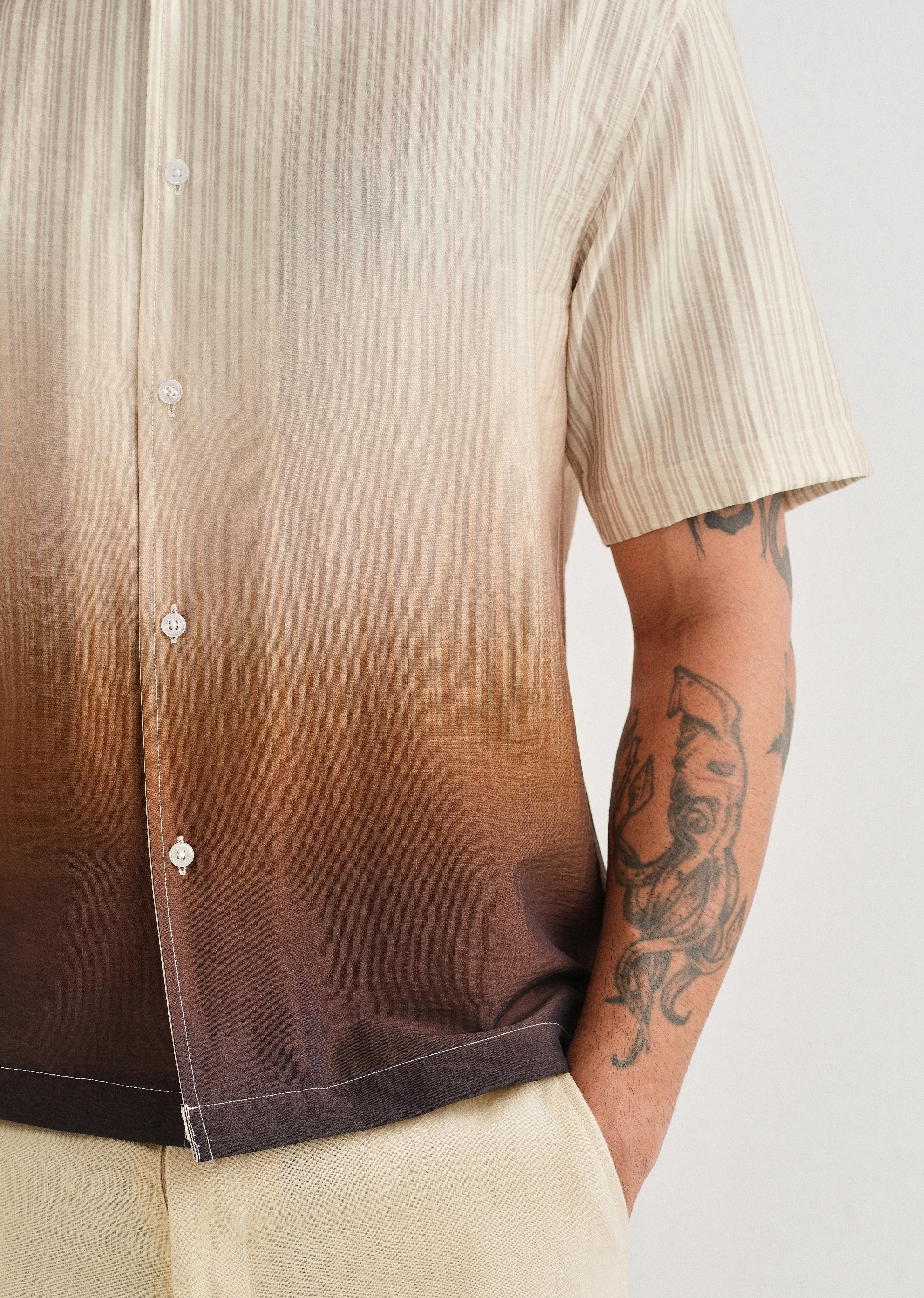 Brown Ombre Stripe Placement Print Shirt