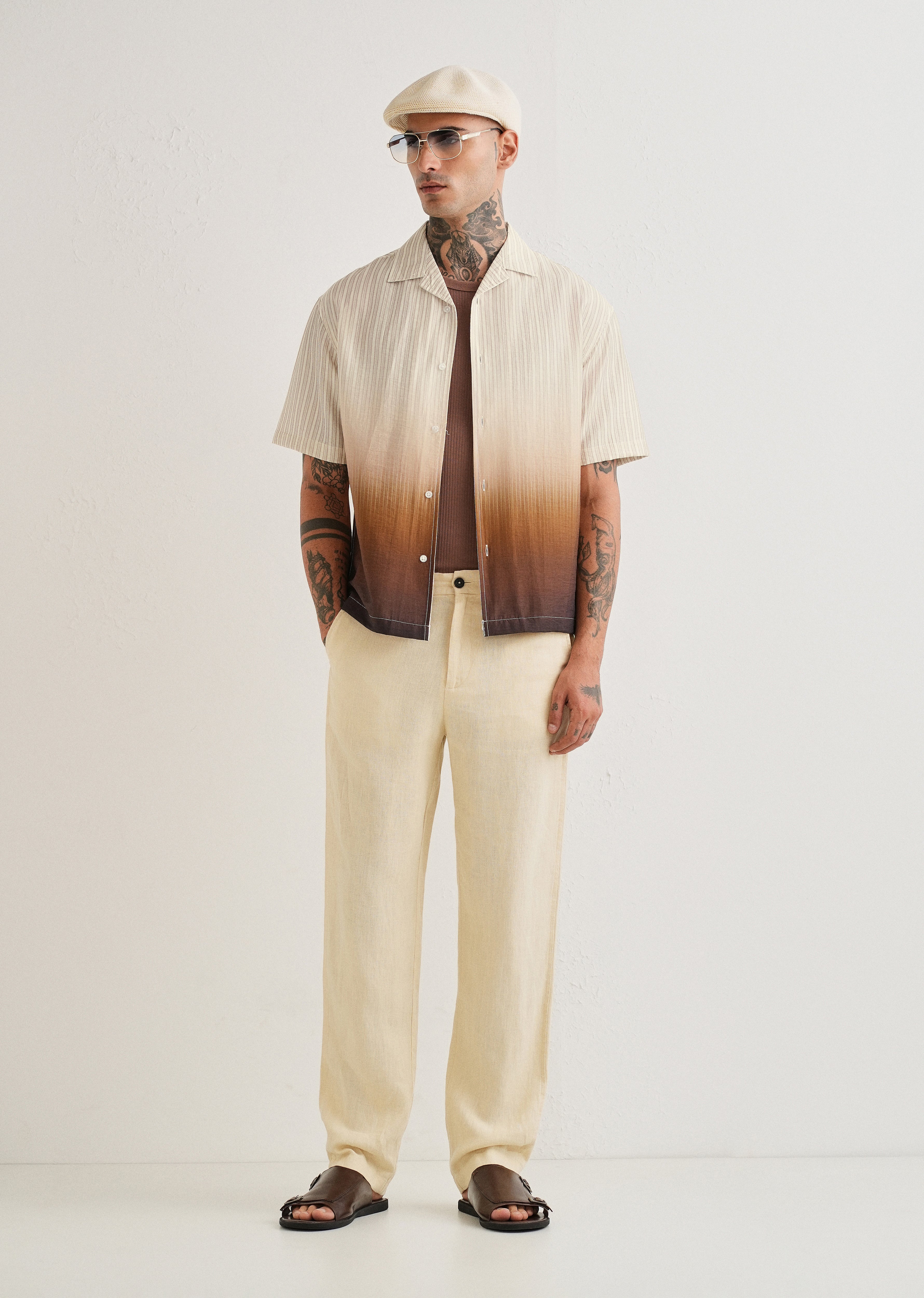 Brown Ombre Stripe Placement Print Shirt