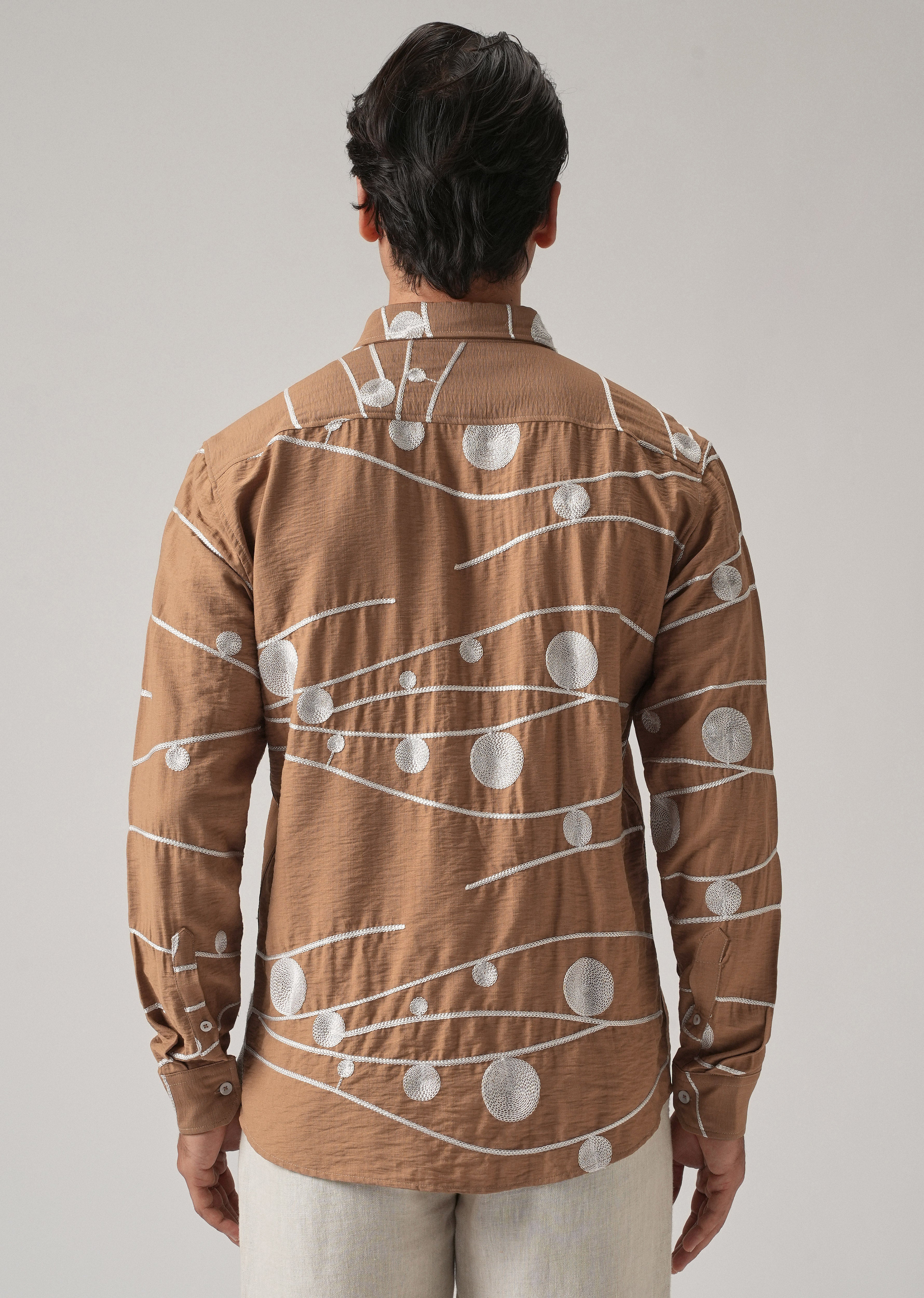 Brown Orb and Line Embroidery Shirt