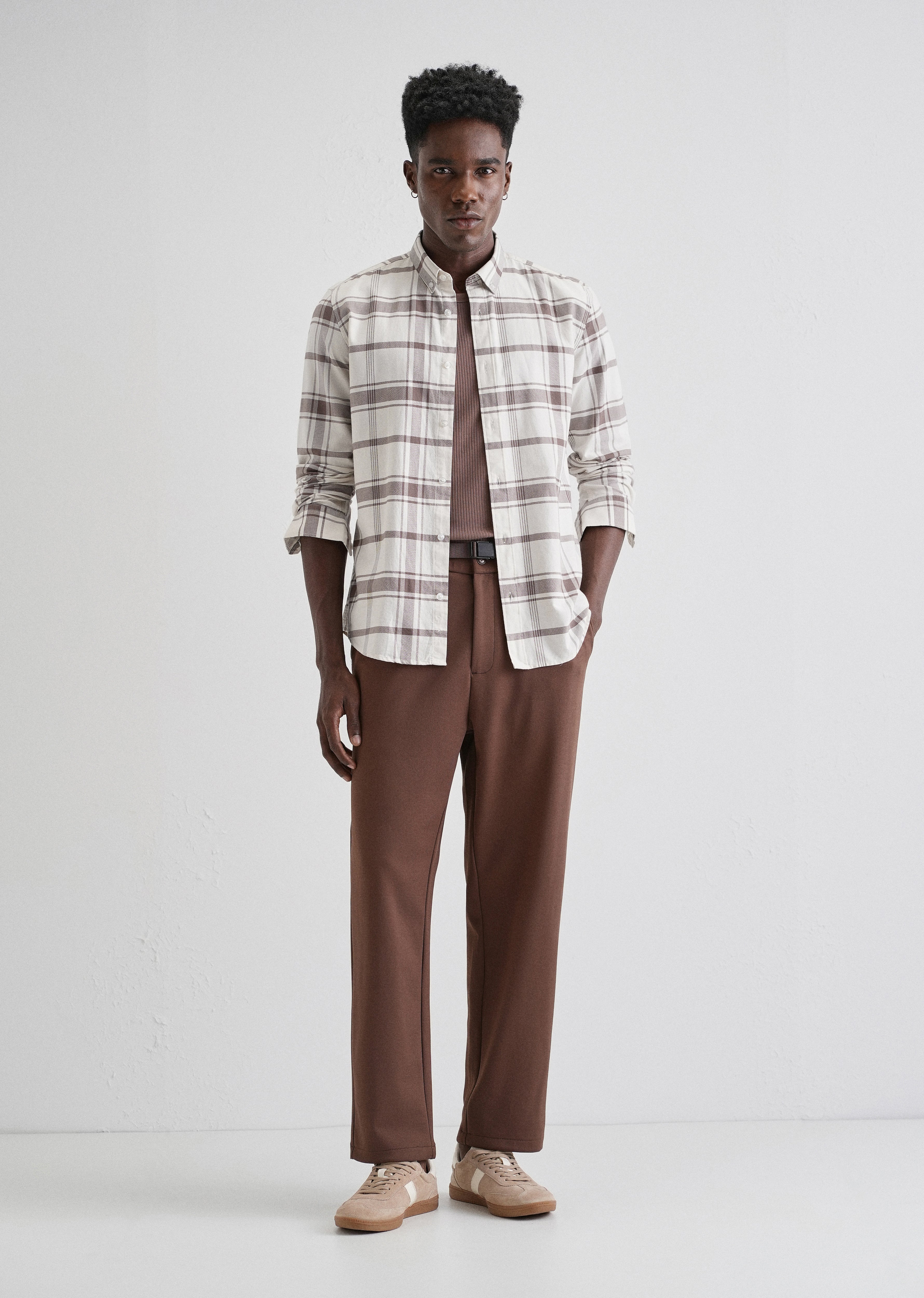 Brown Oxford Cotton Check Shirt