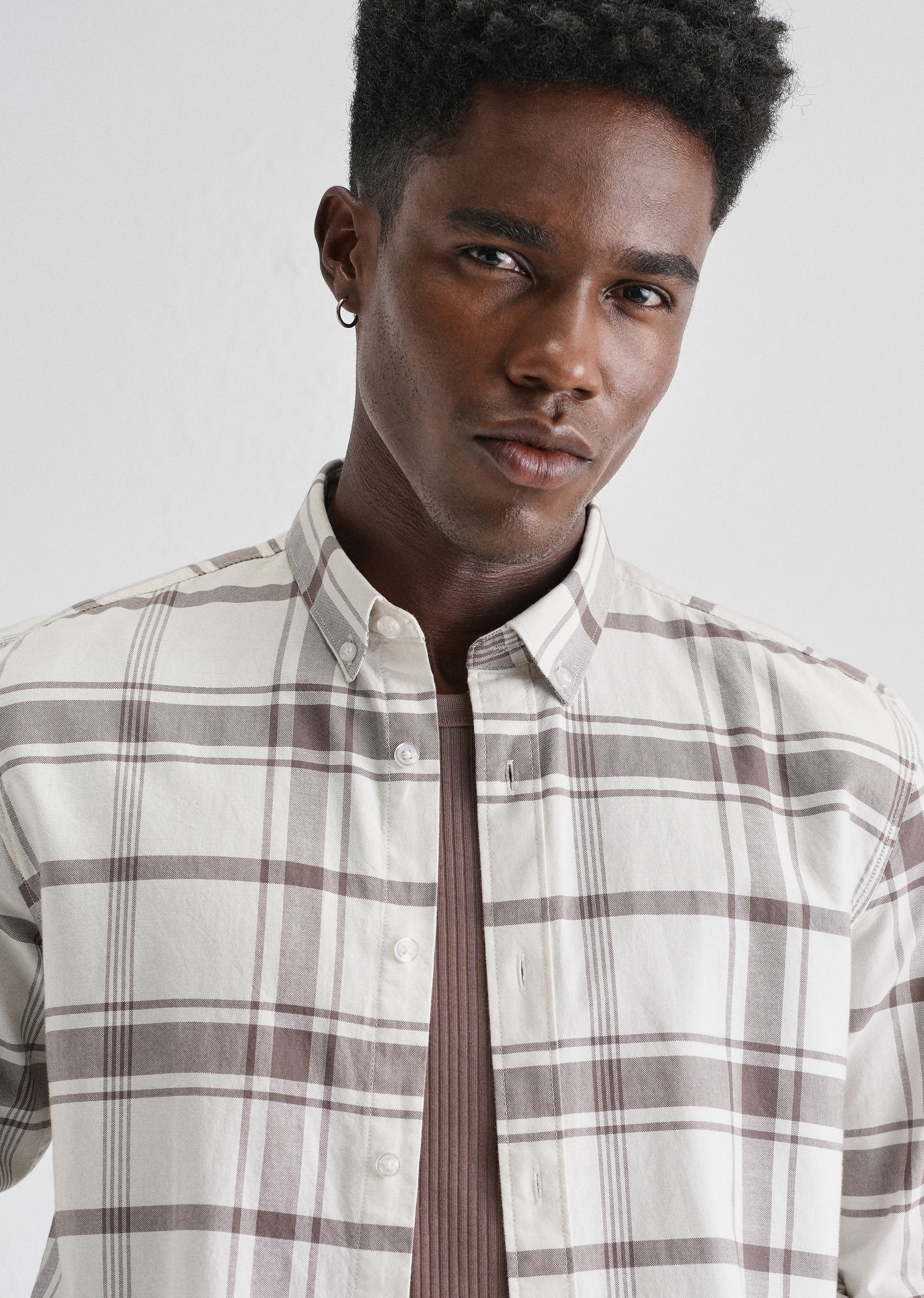 Brown Oxford Cotton Check Shirt