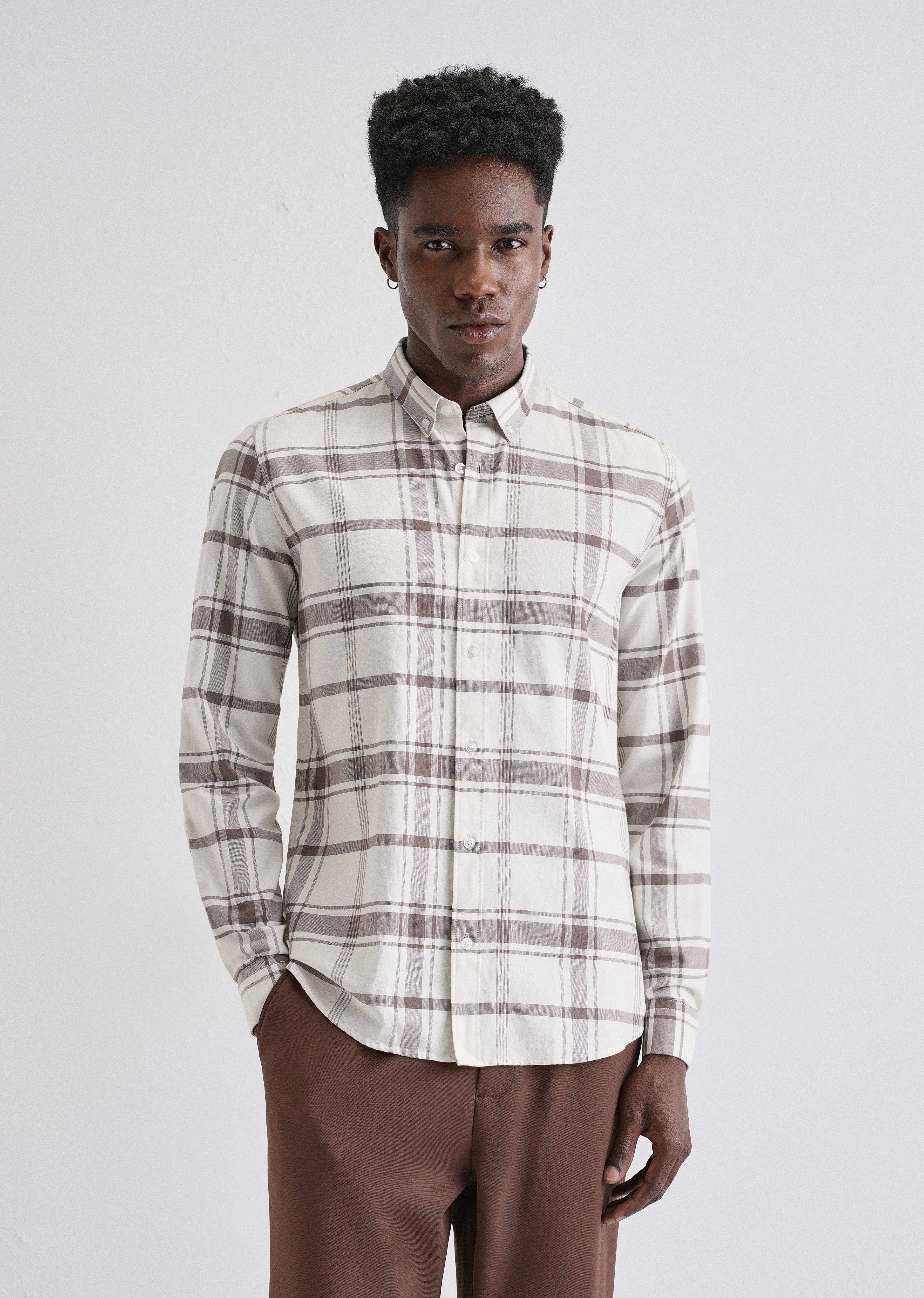 Brown Oxford Cotton Check Shirt