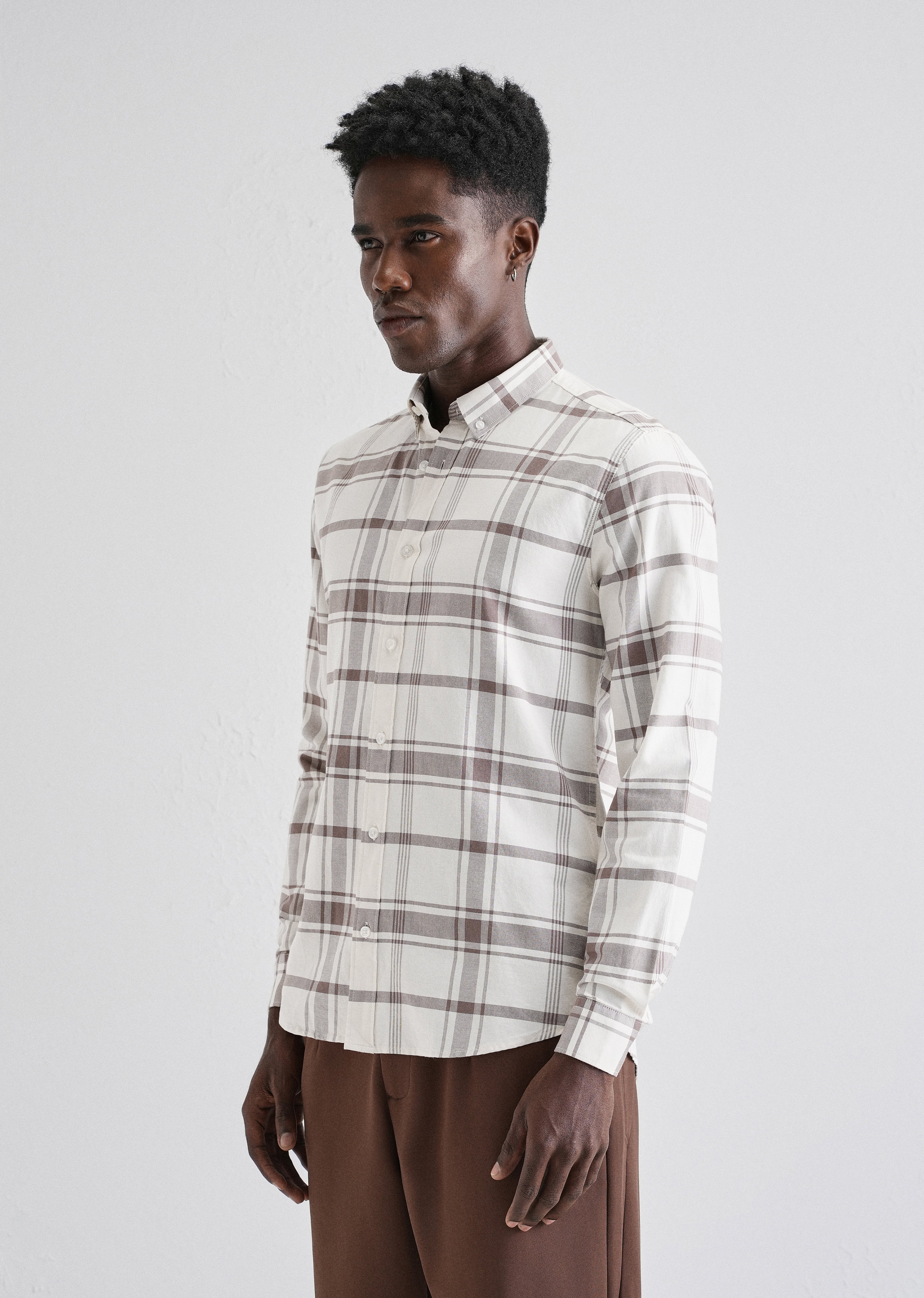 Brown Oxford Cotton Check Shirt