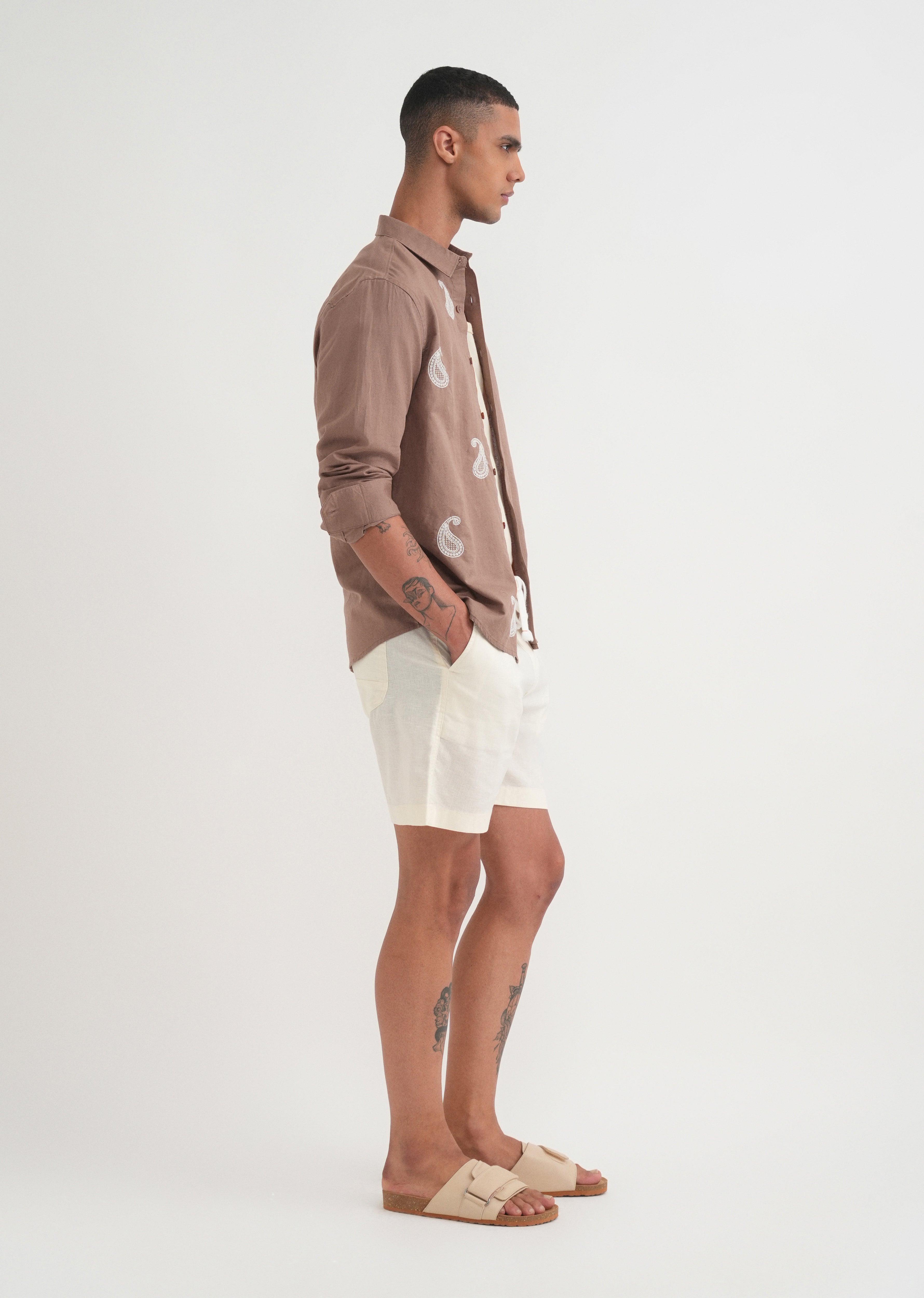Brown Paisley Embroidery Shirt