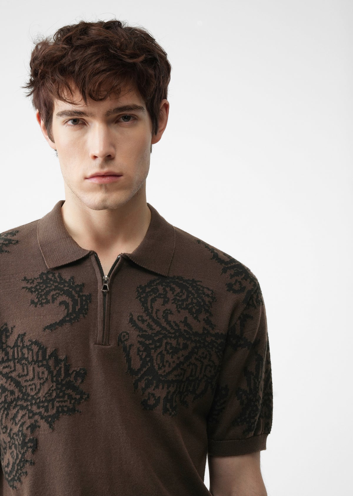 Brown Paisley Quarter Zipper Polo