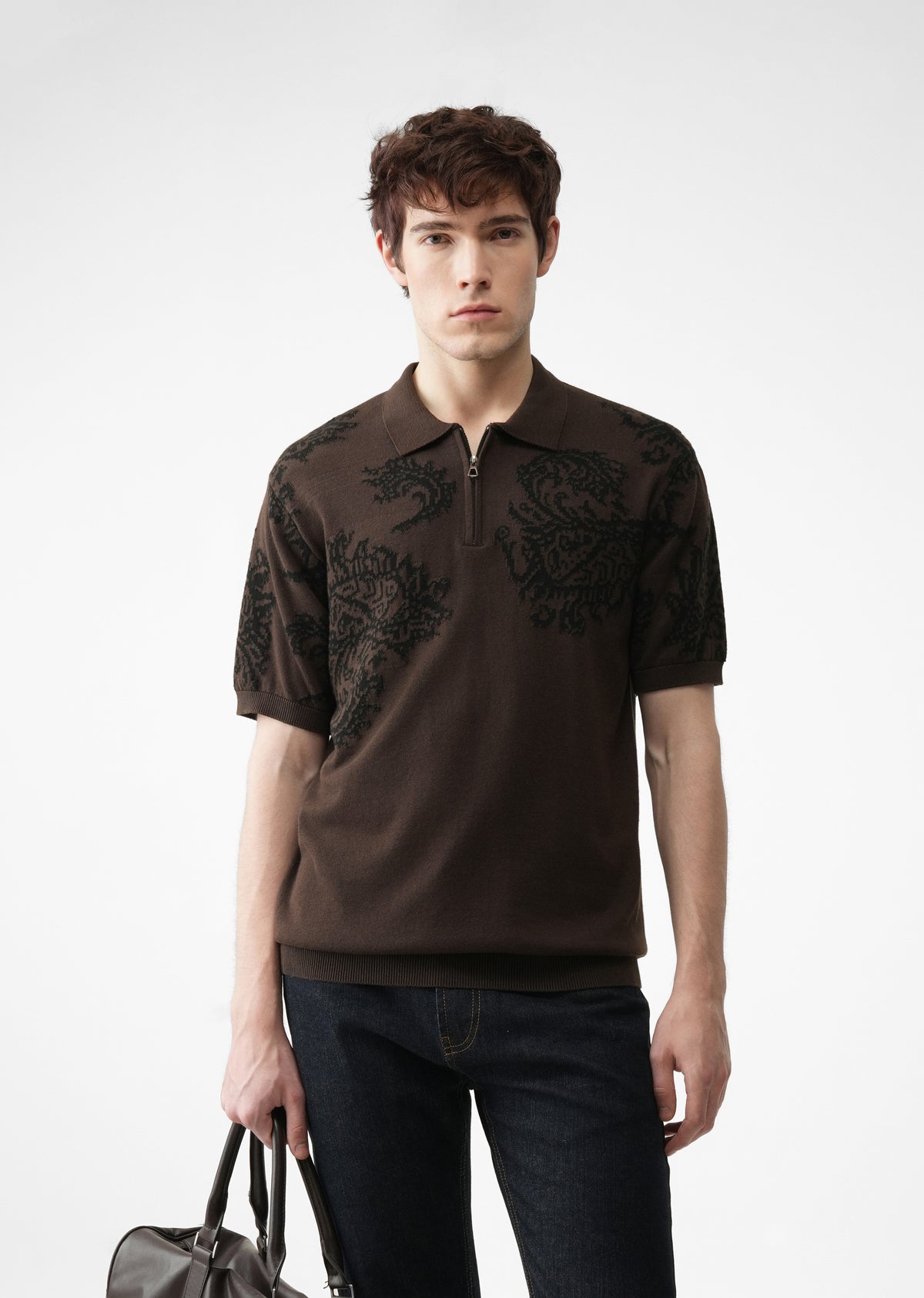 Brown Paisley Quarter Zipper Polo