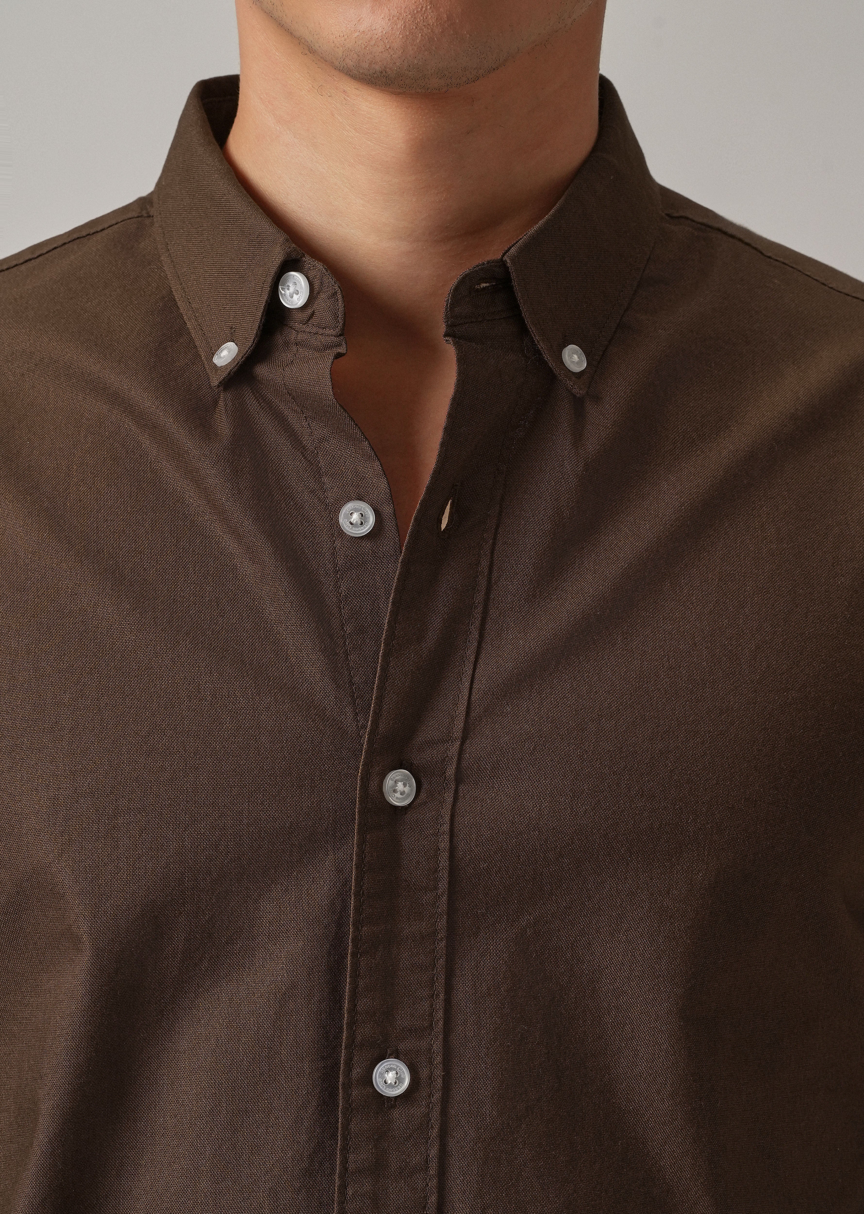 Brown Plain Elbow Patch Oxford Shirt