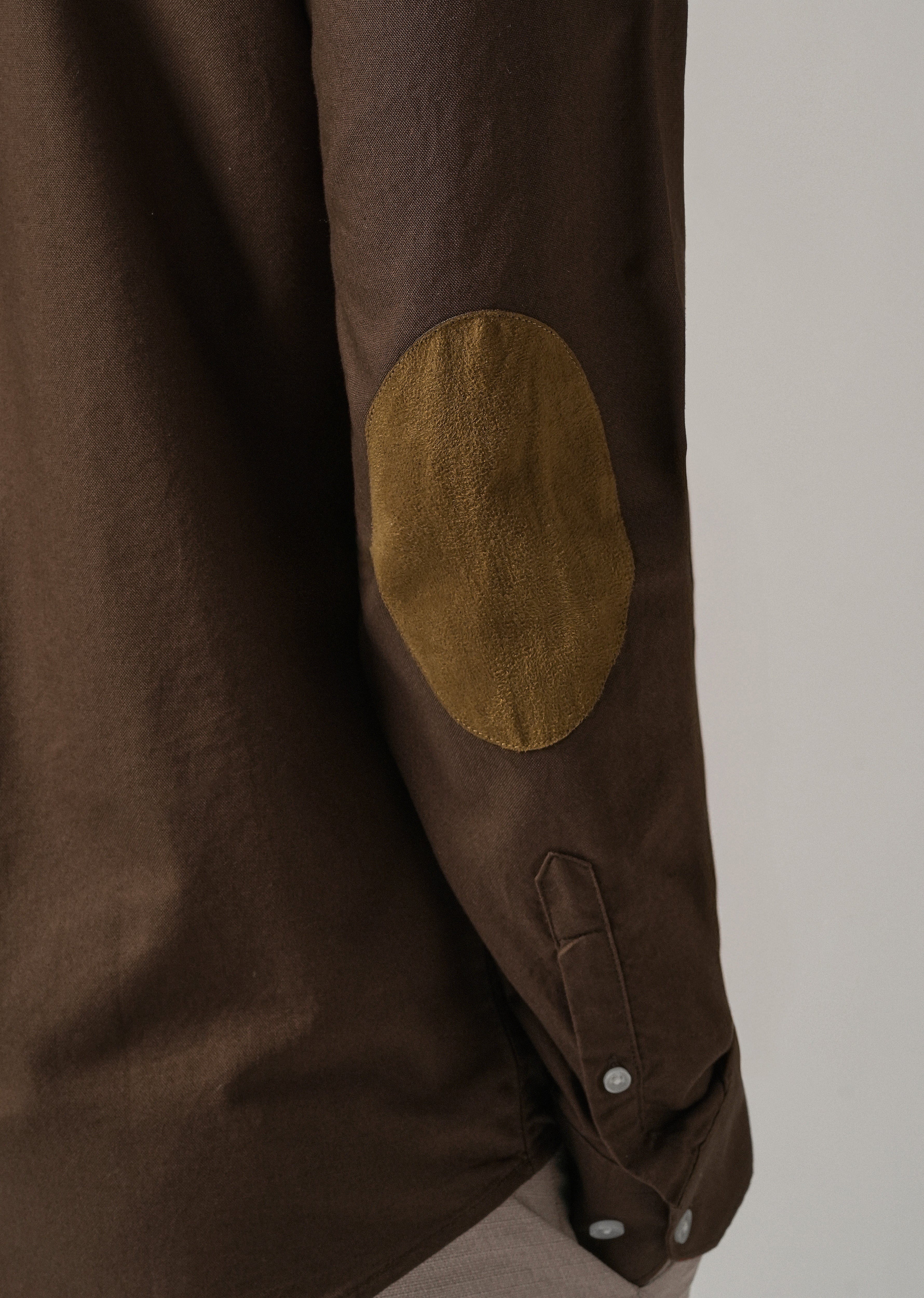 Brown Plain Elbow Patch Oxford Shirt
