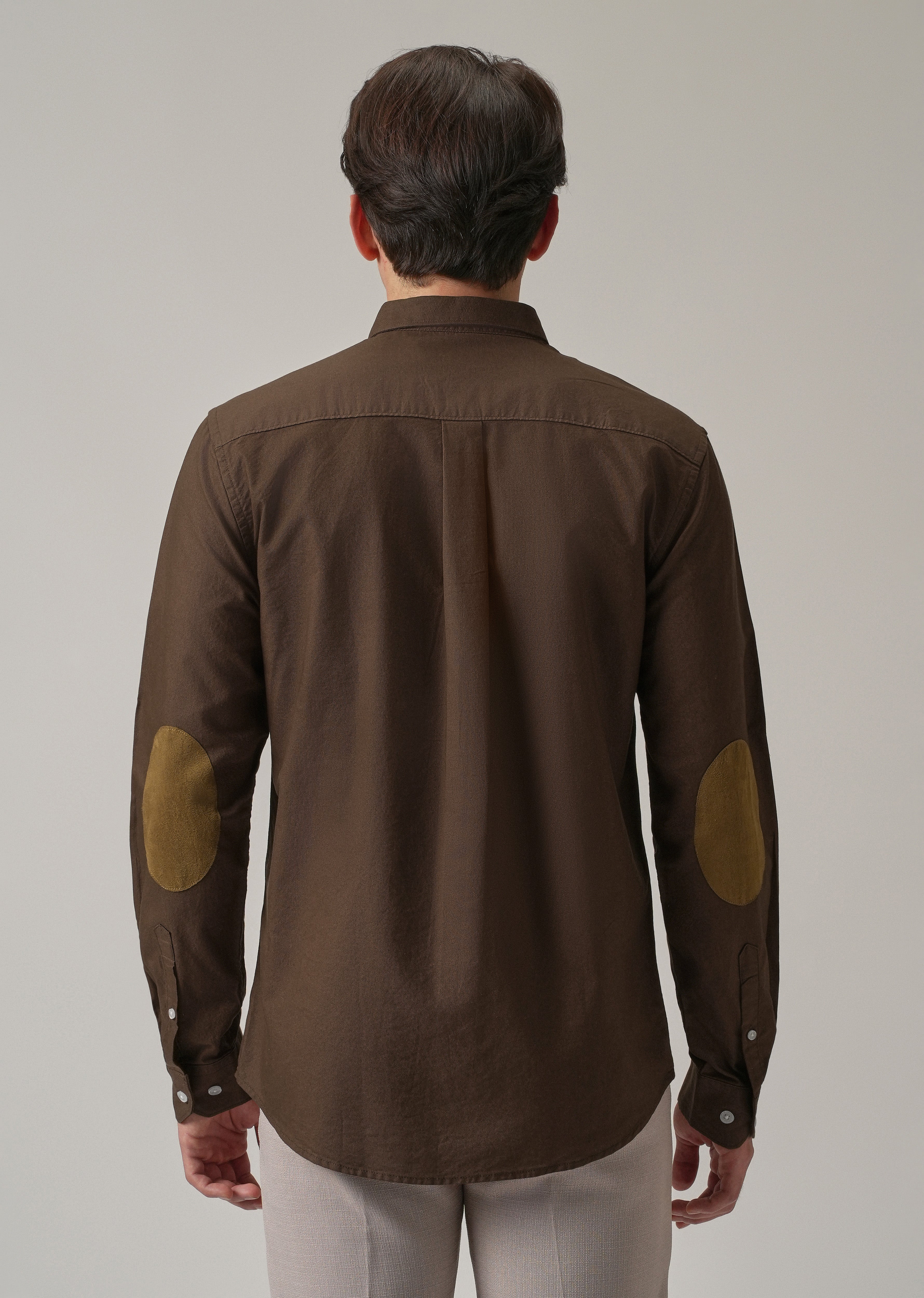 Brown Plain Elbow Patch Oxford Shirt