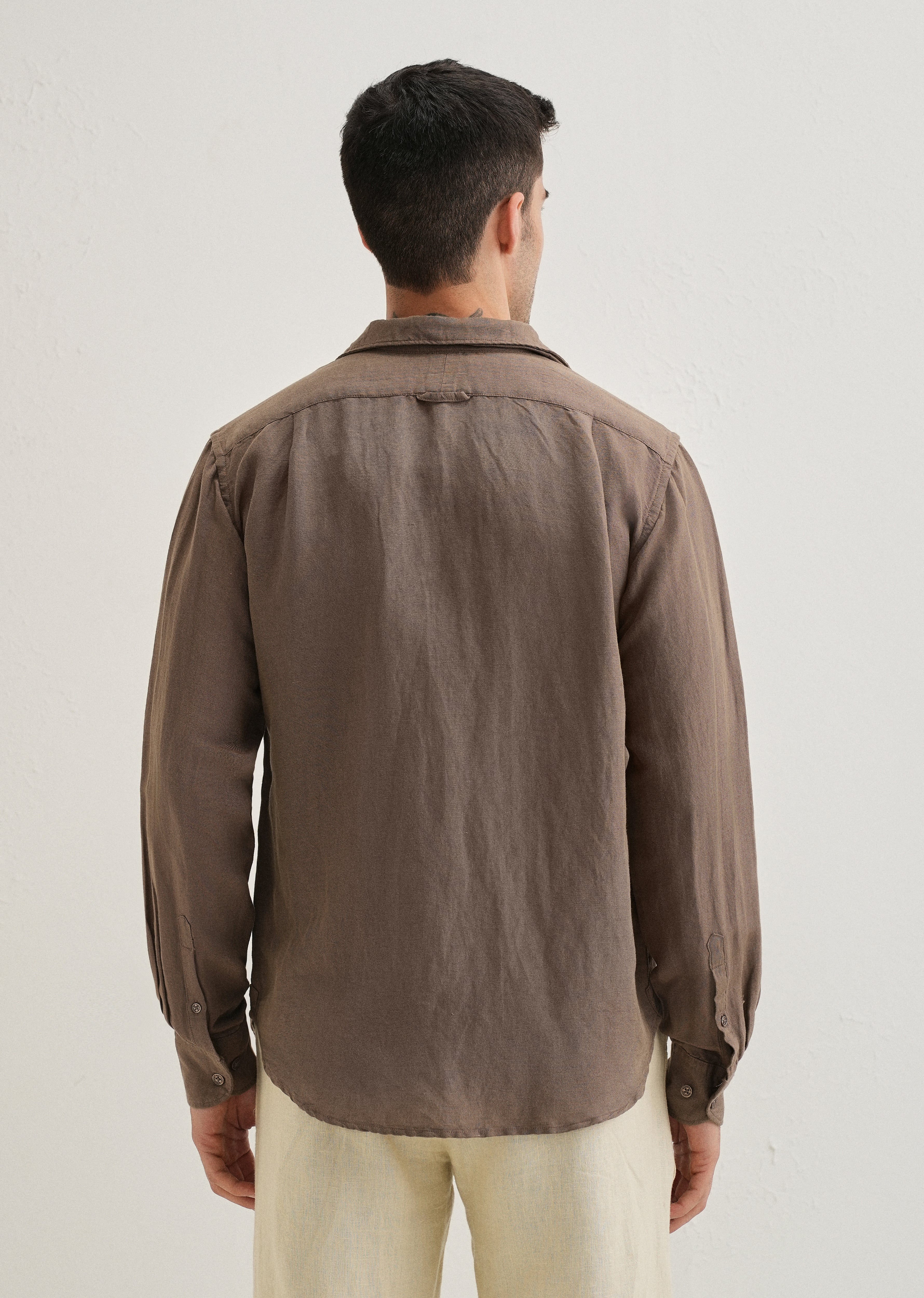 Brown Plain Linen Viscose Shirt