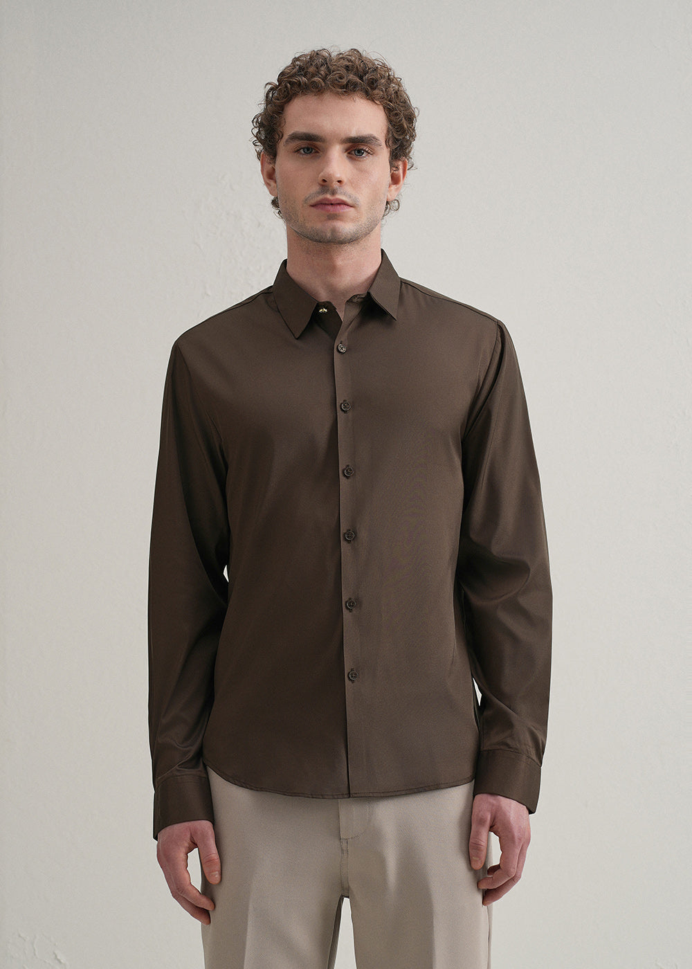 Brown Plain Stitchless Placket Shirt