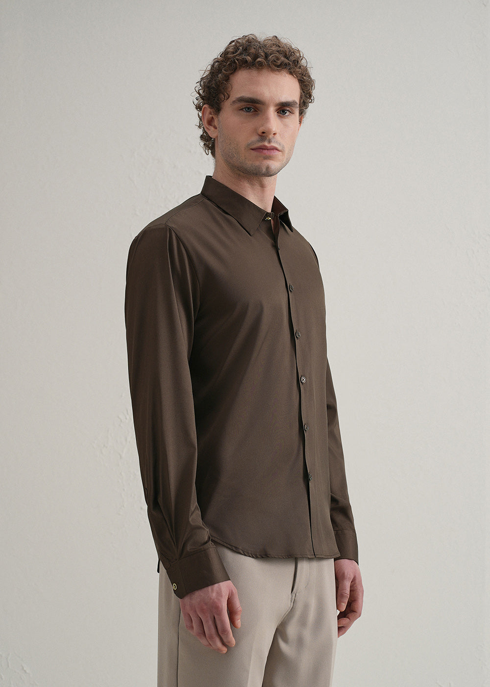 Brown Plain Stitchless Placket Shirt