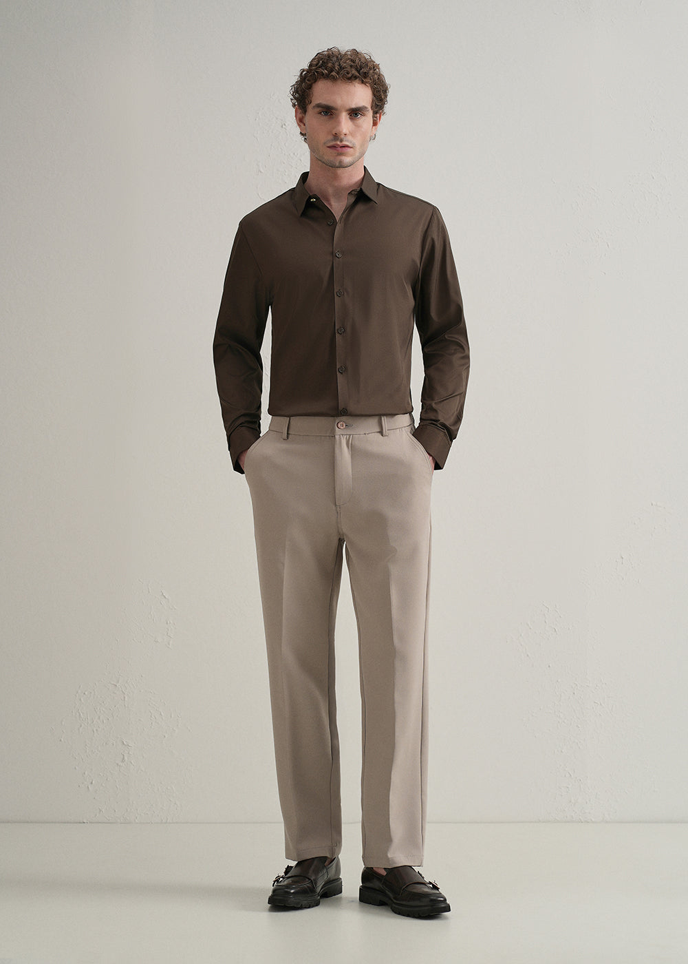 Brown Plain Stitchless Placket Shirt
