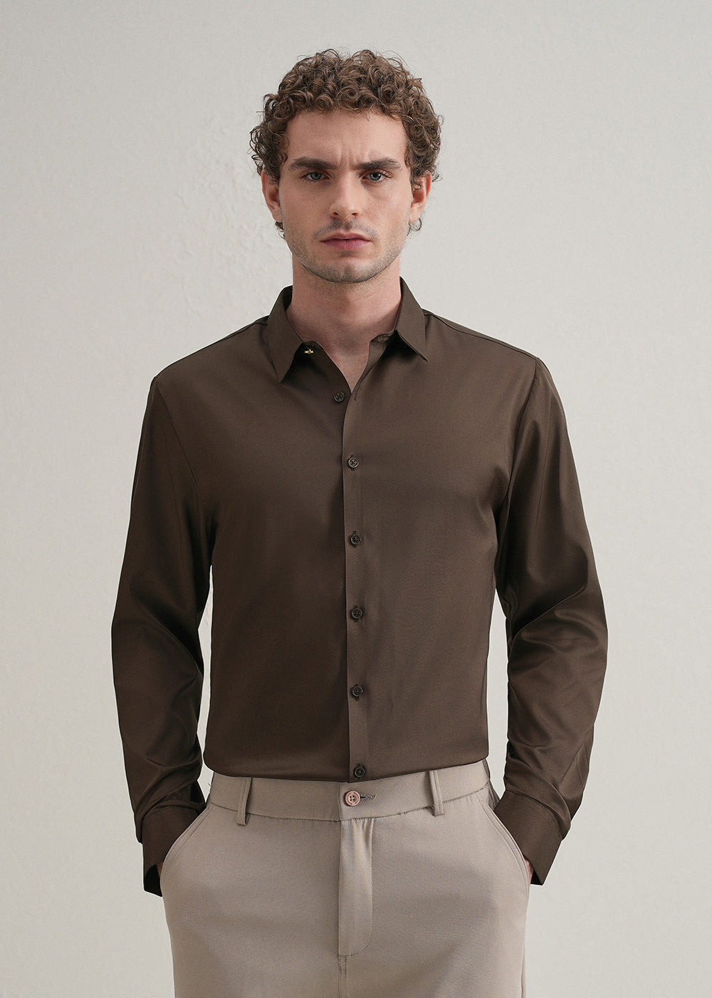 Brown Plain Stitchless Placket Shirt